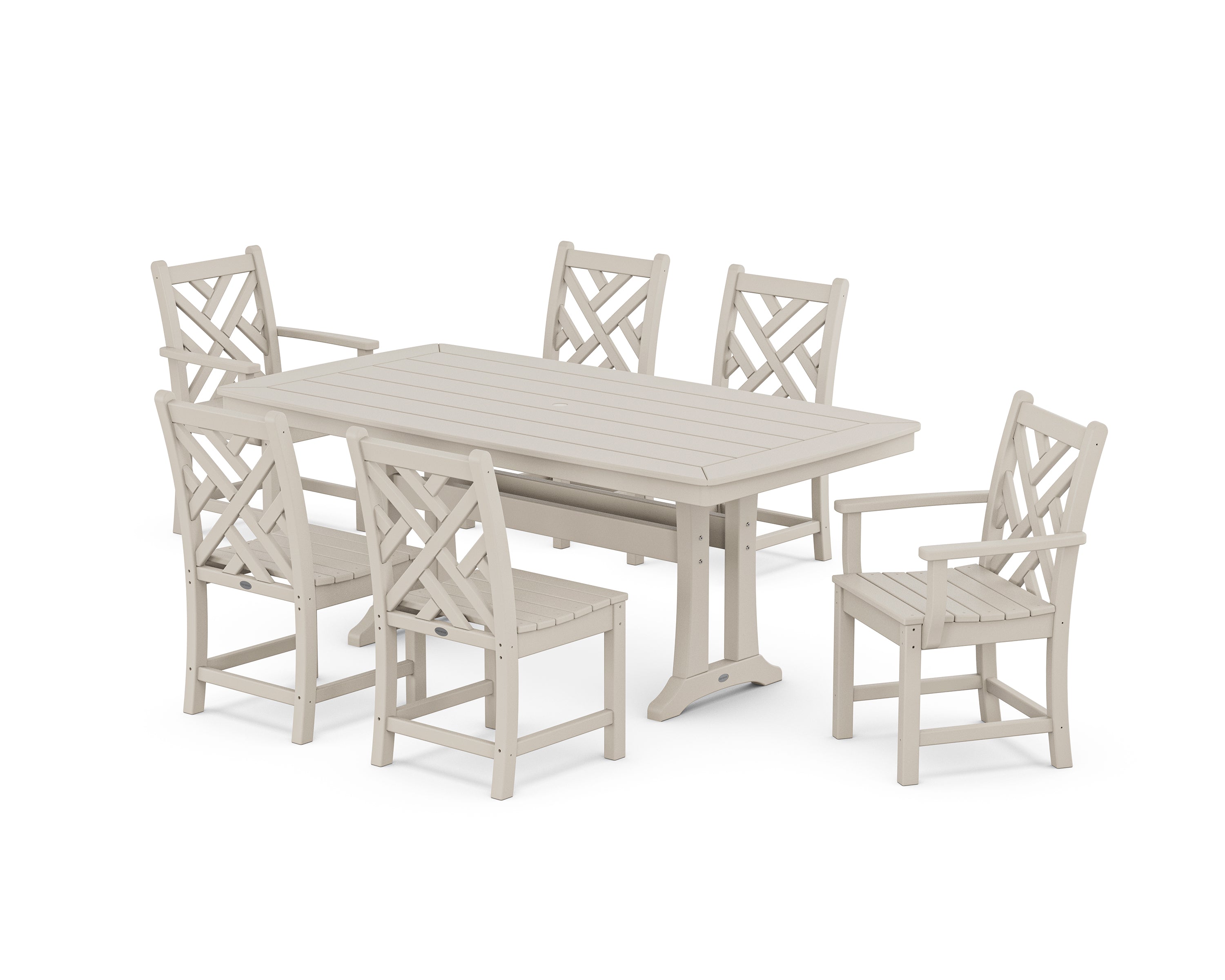 POLYWOOD® Chippendale 7-Piece Dining Set with Trestle Legs in Sand