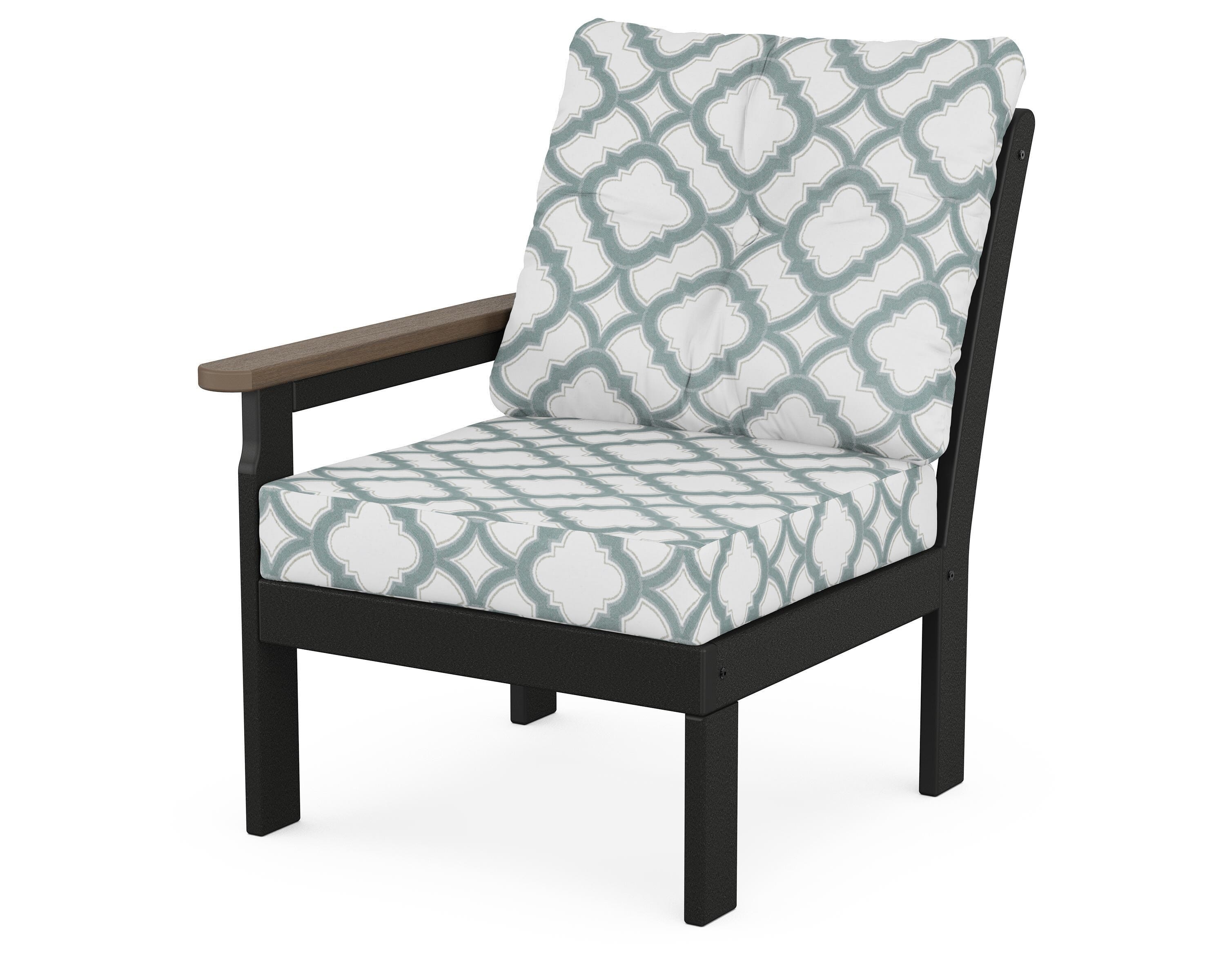 POLYWOOD® Vineyard Modular Left Arm Chair in Black / Kona / Trellis Glacier Spa