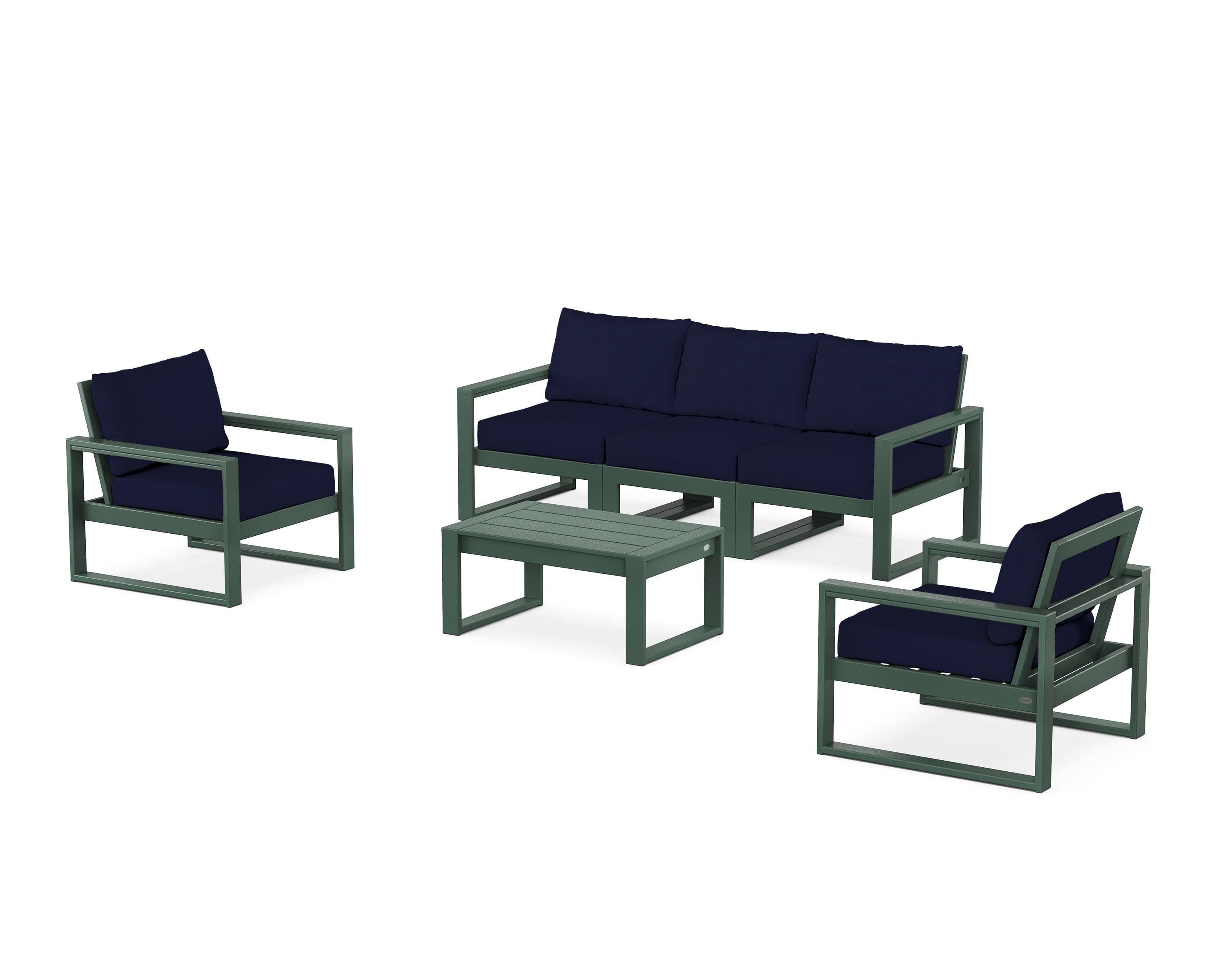 POLYWOOD® EDGE Sectional 4-Piece Deep Seating Set with Sofa in Green / Navy