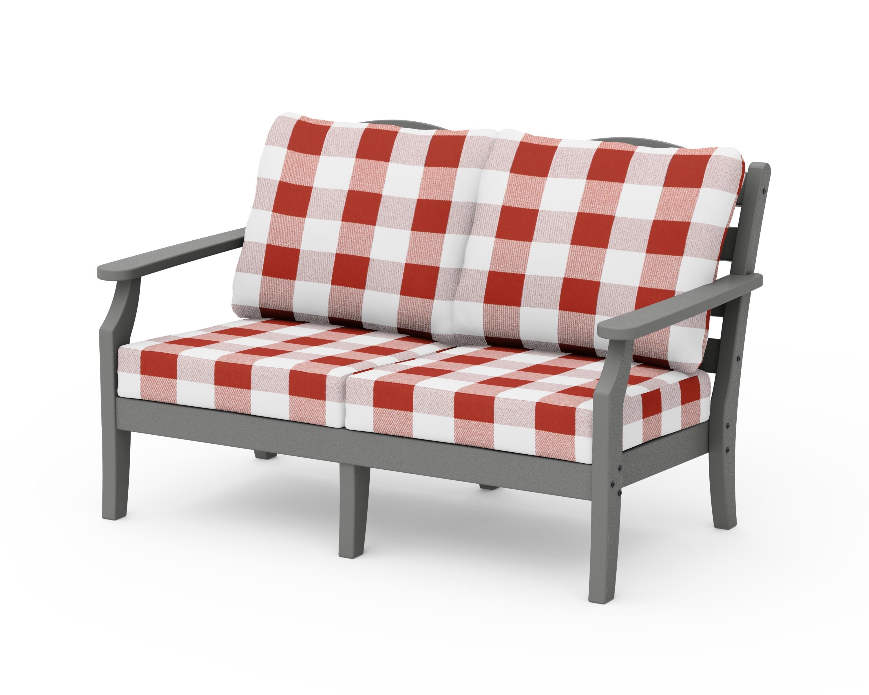 Draper James™ by POLYWOOD® Savannah Deep Seating Loveseat in Slate Grey / Buffalo Plaid Crimson