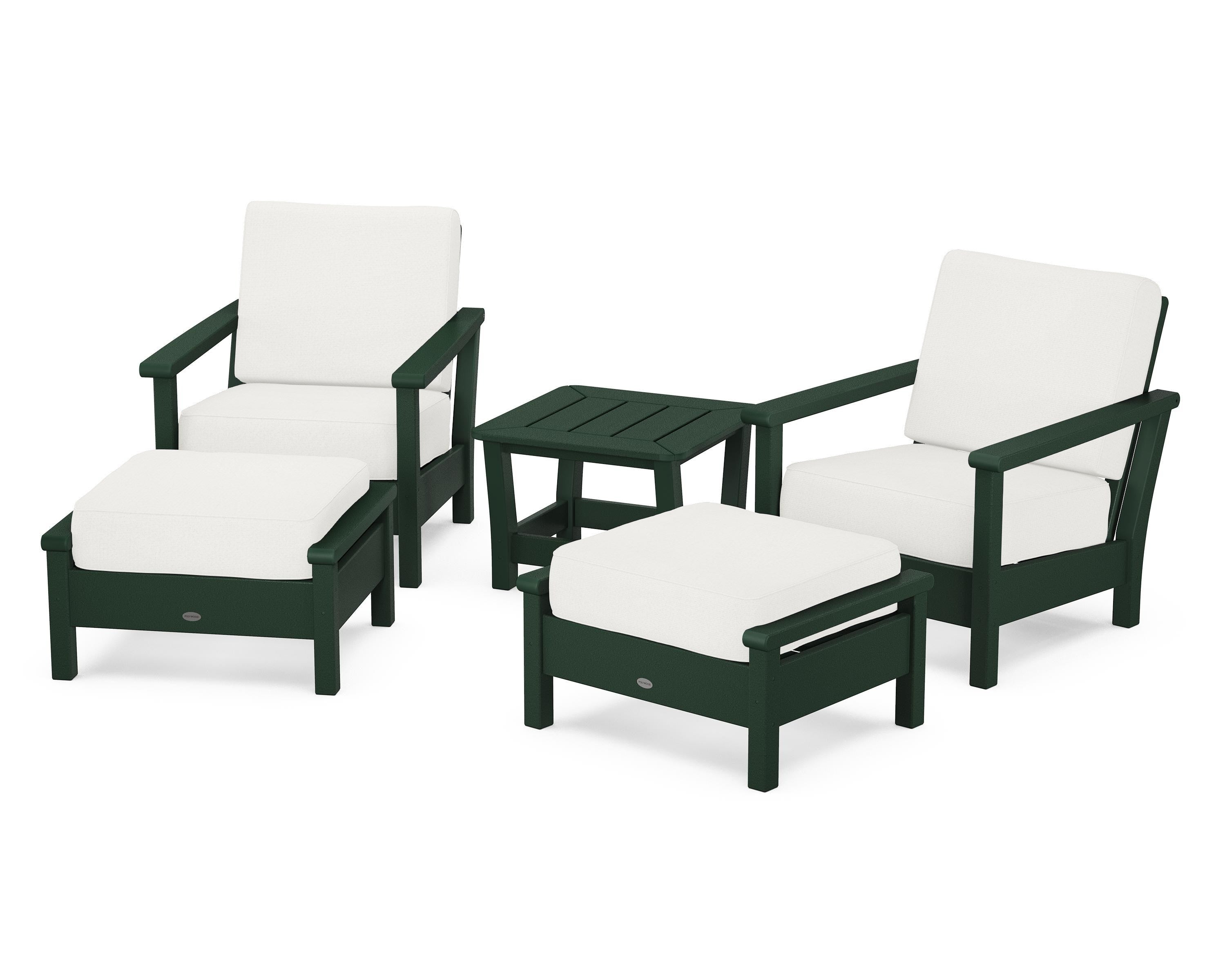 POLYWOOD® Harbour 5-Piece Deep Seating Chair Set in Green / Natural Linen