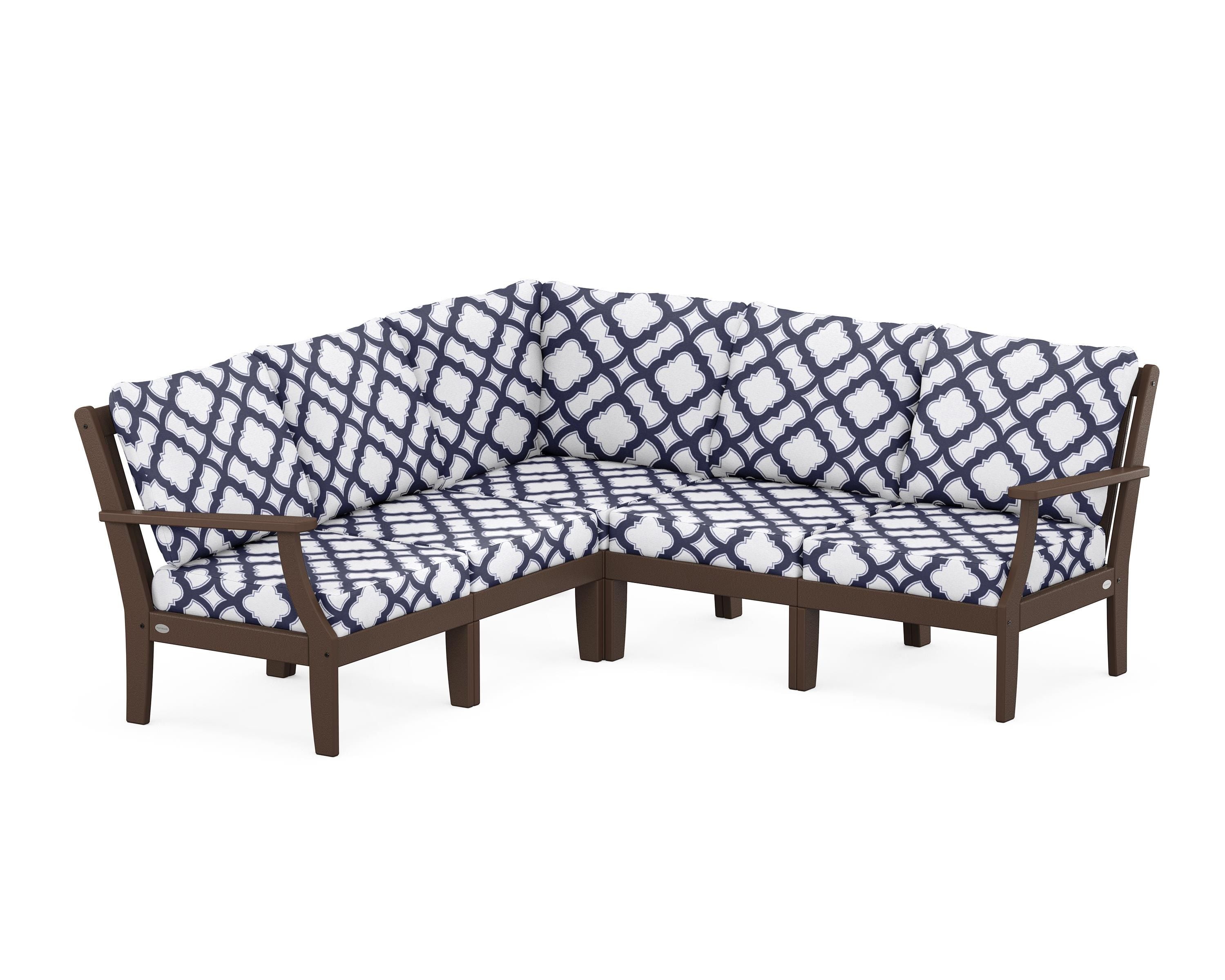 POLYWOOD® Braxton Modular 5-Piece Deep Seating Set in Mahogany / Trellis Navy