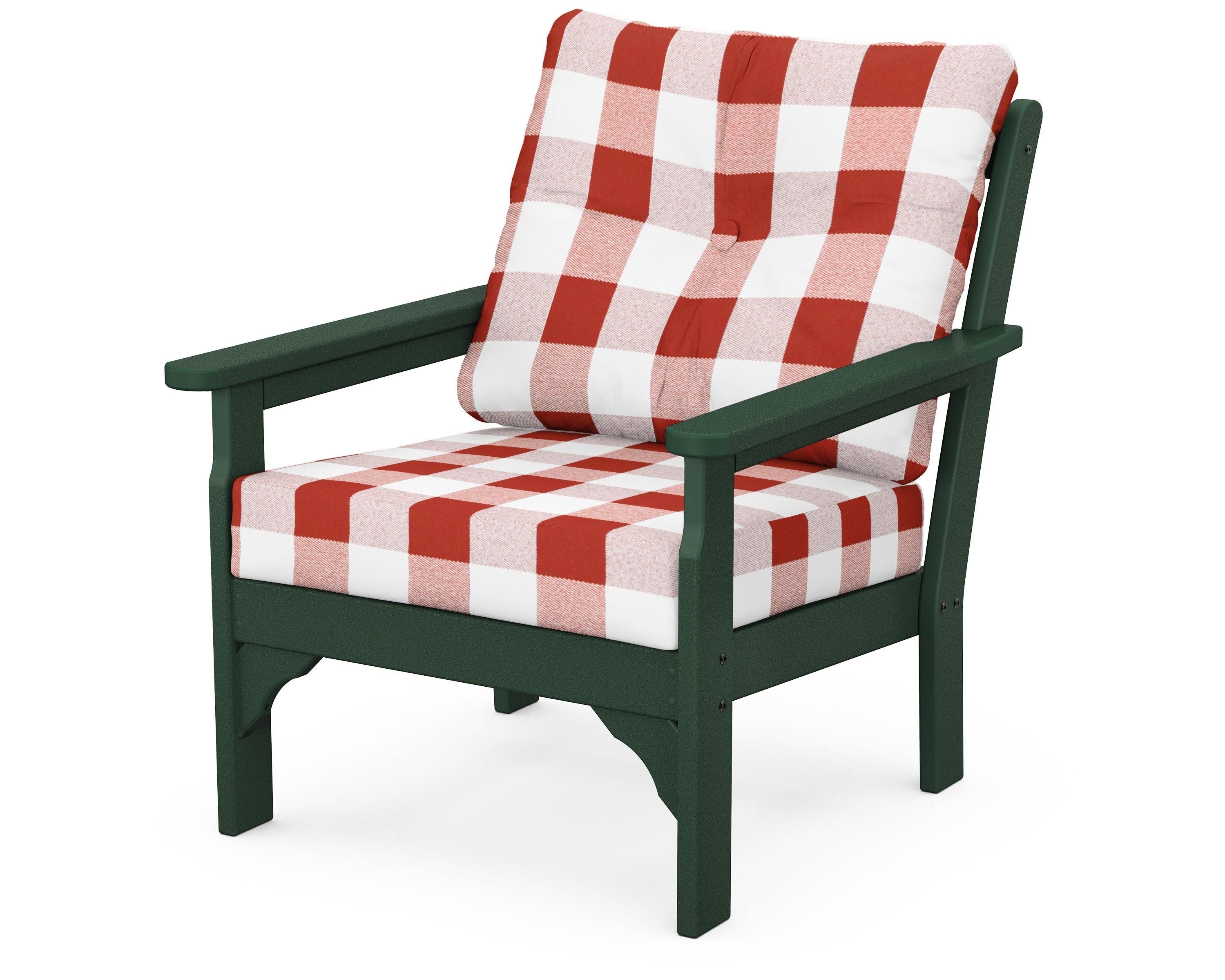 POLYWOOD® Vineyard Deep Seating Chair in Green / Buffalo Plaid Crimson