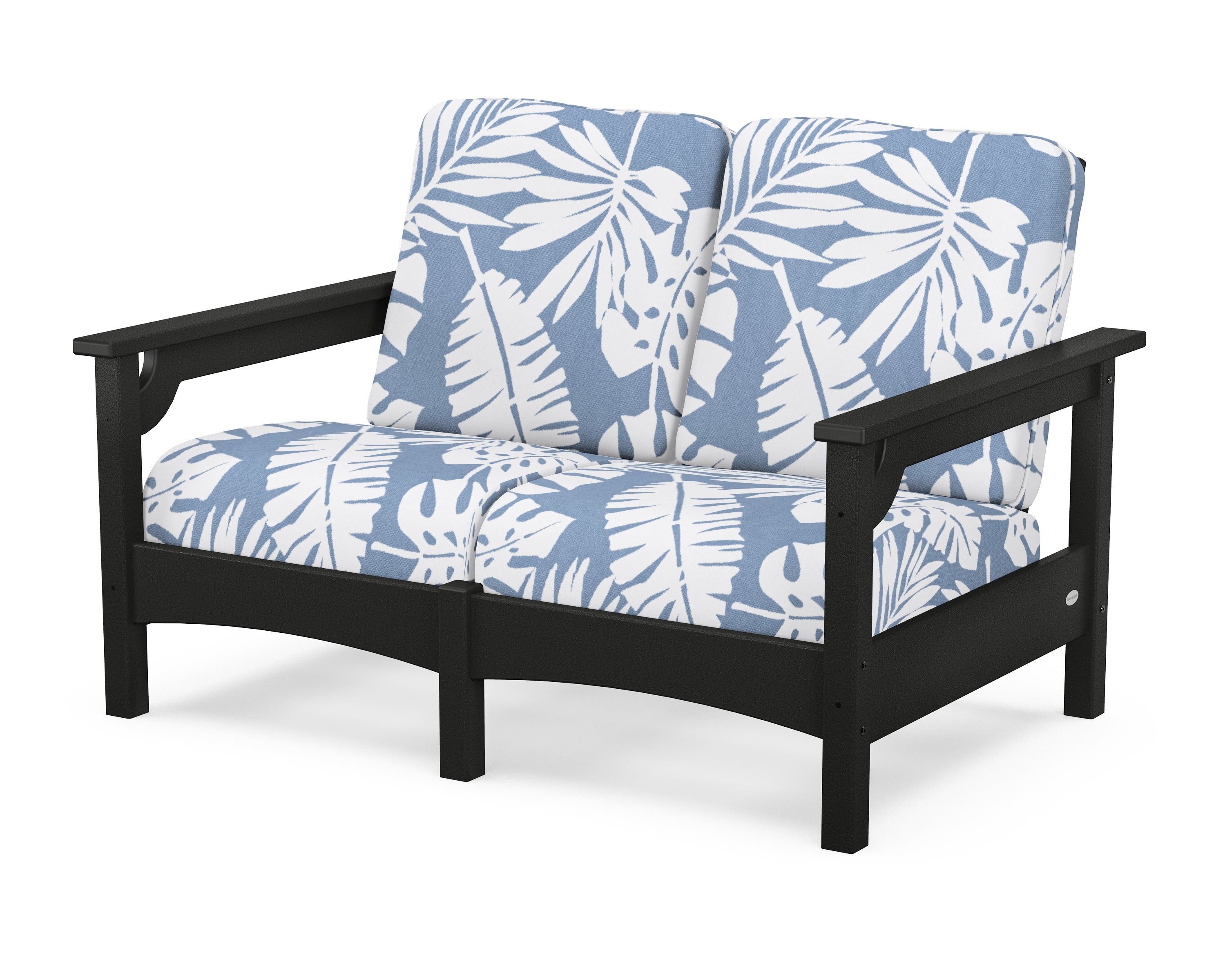 POLYWOOD® Club Loveseat in Black / Leaf Sky Blue