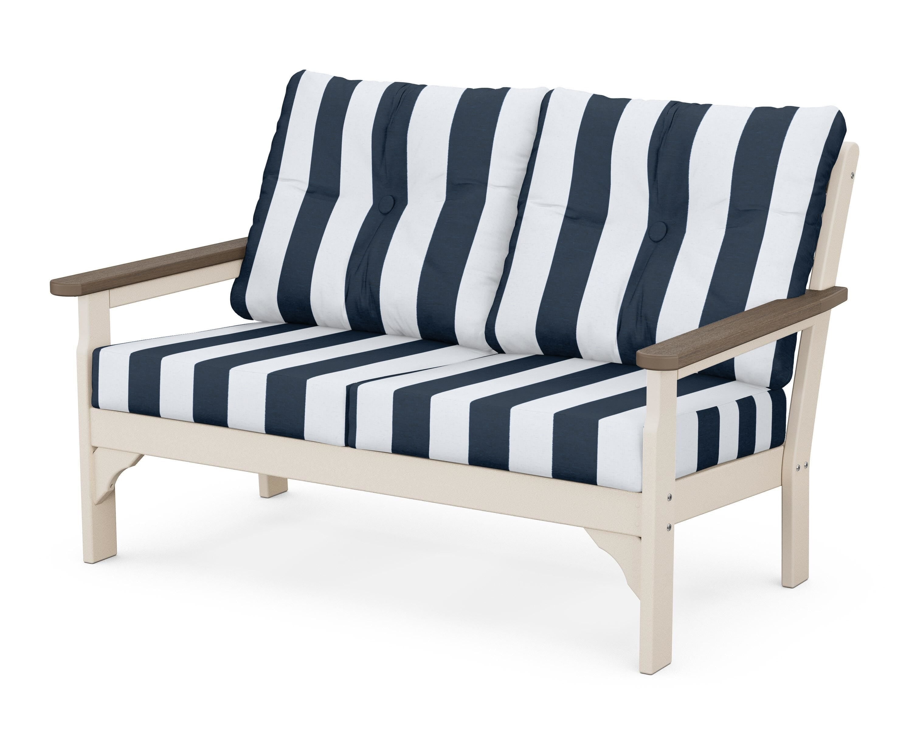 POLYWOOD® Vineyard Deep Seating Loveseat in Sand / Kona / Cabana Stripe Marine Indigo