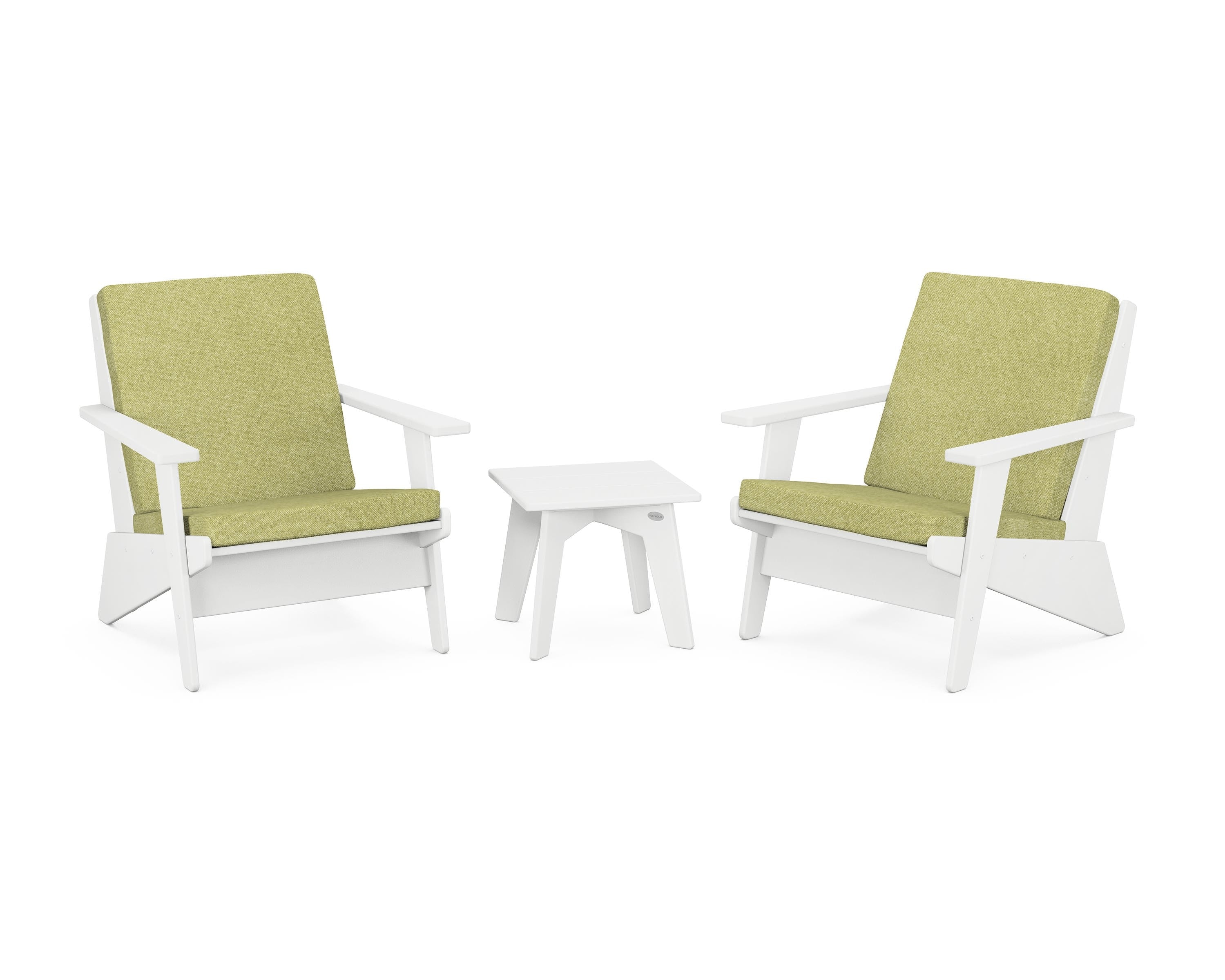 POLYWOOD® Riviera Modern Lounge 3-Piece Set in White / Chartreuse Boucle