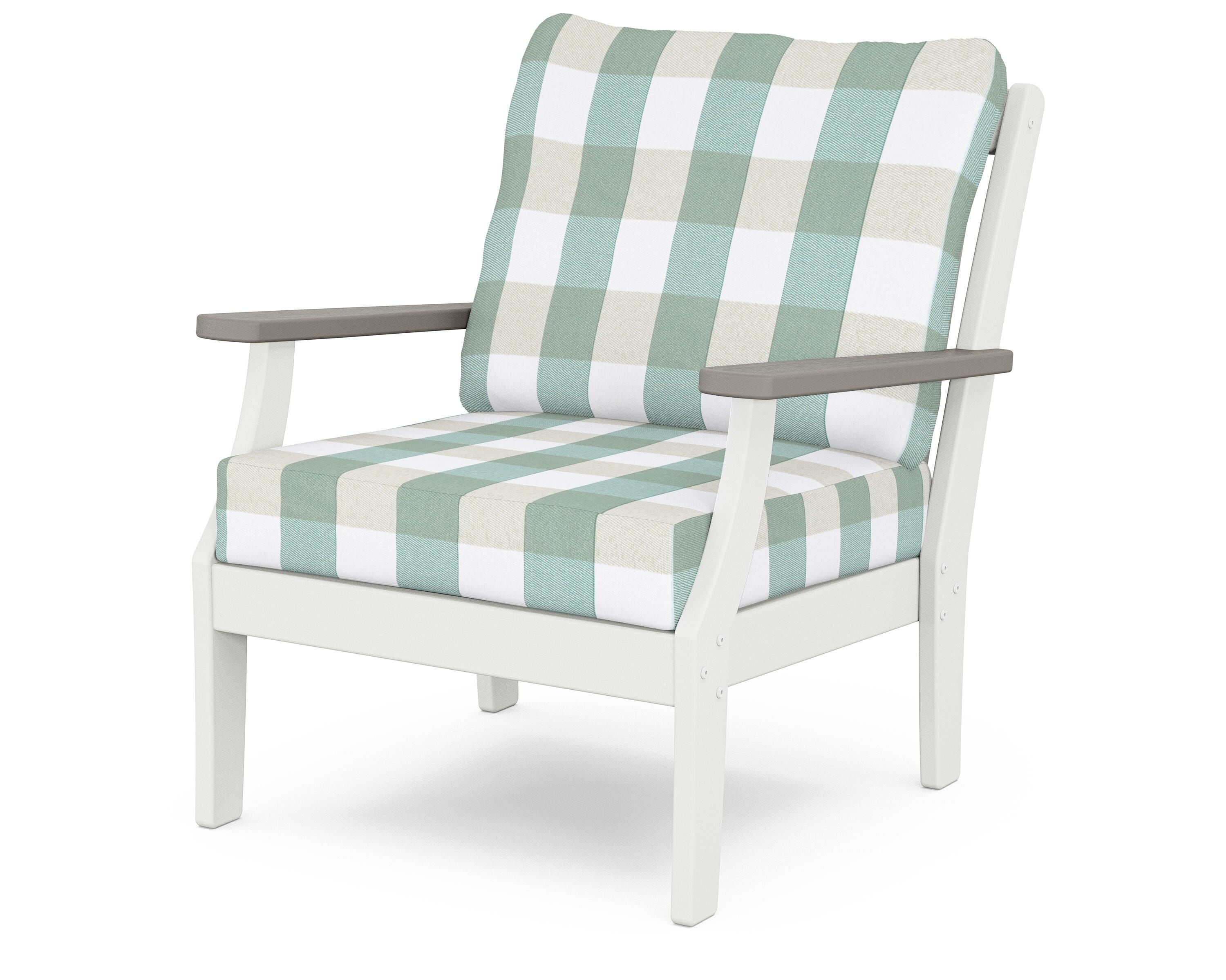 POLYWOOD® Braxton Deep Seating Chair in White / Driftwood / Buffalo Plaid Glacier Spa