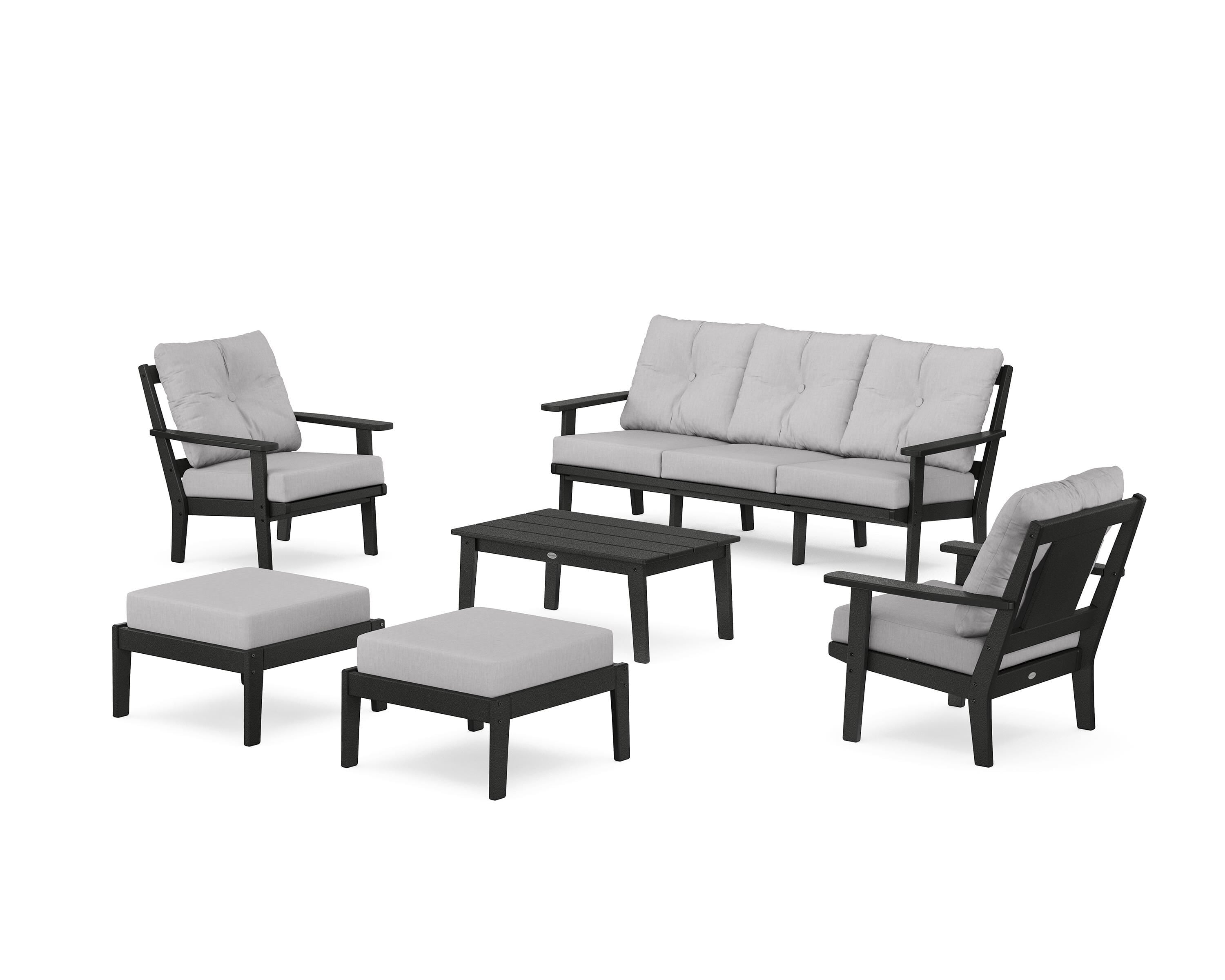 POLYWOOD® Prairie 6-Piece Lounge Sofa Set in Black / Granite