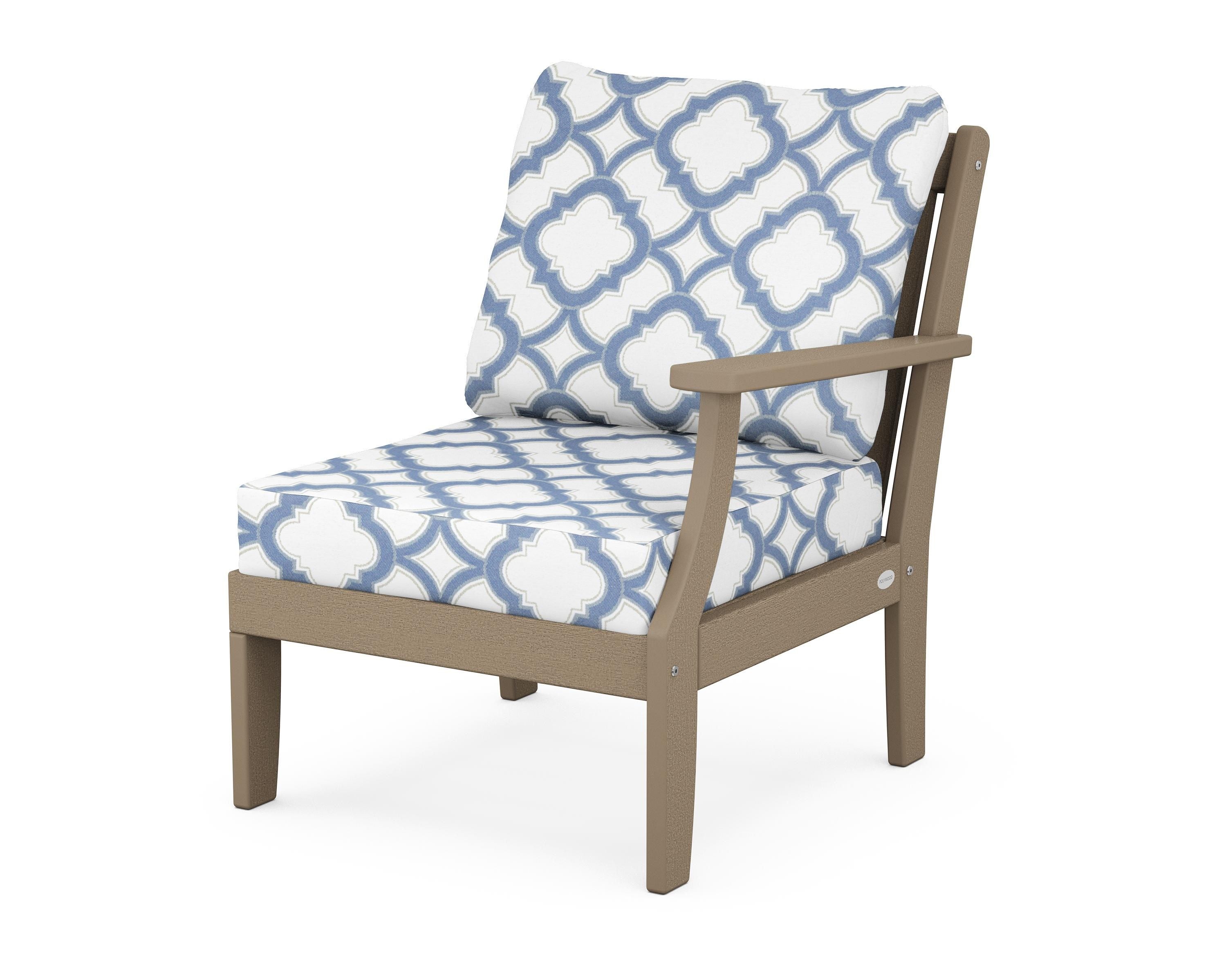POLYWOOD® Braxton Modular Right Arm Chair in Vintage Sahara / Trellis Sky Blue