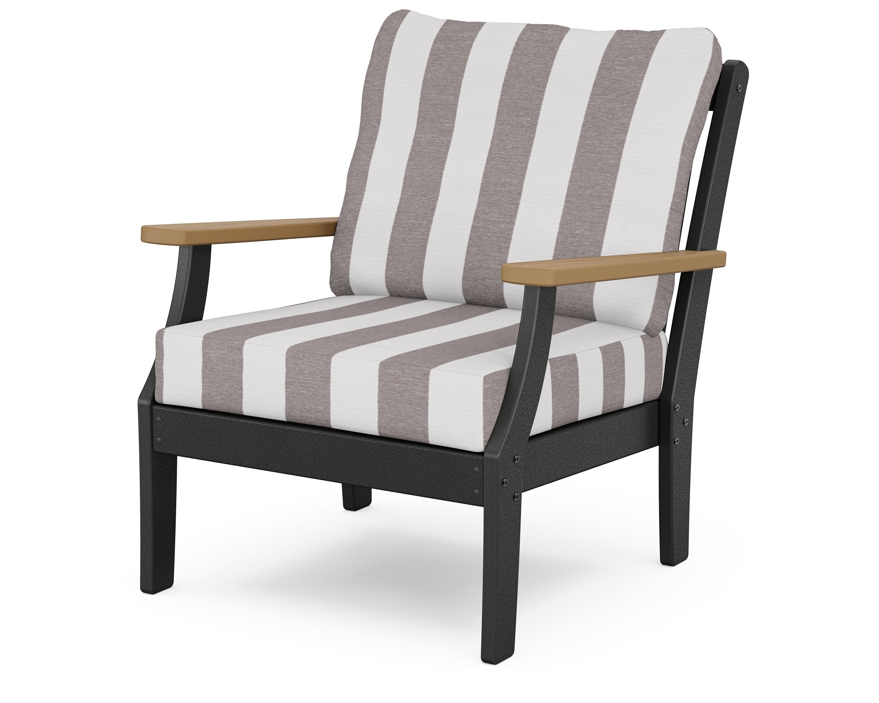 POLYWOOD® Braxton Deep Seating Chair in Black / Natural / Cabana Stripe Grey Mist