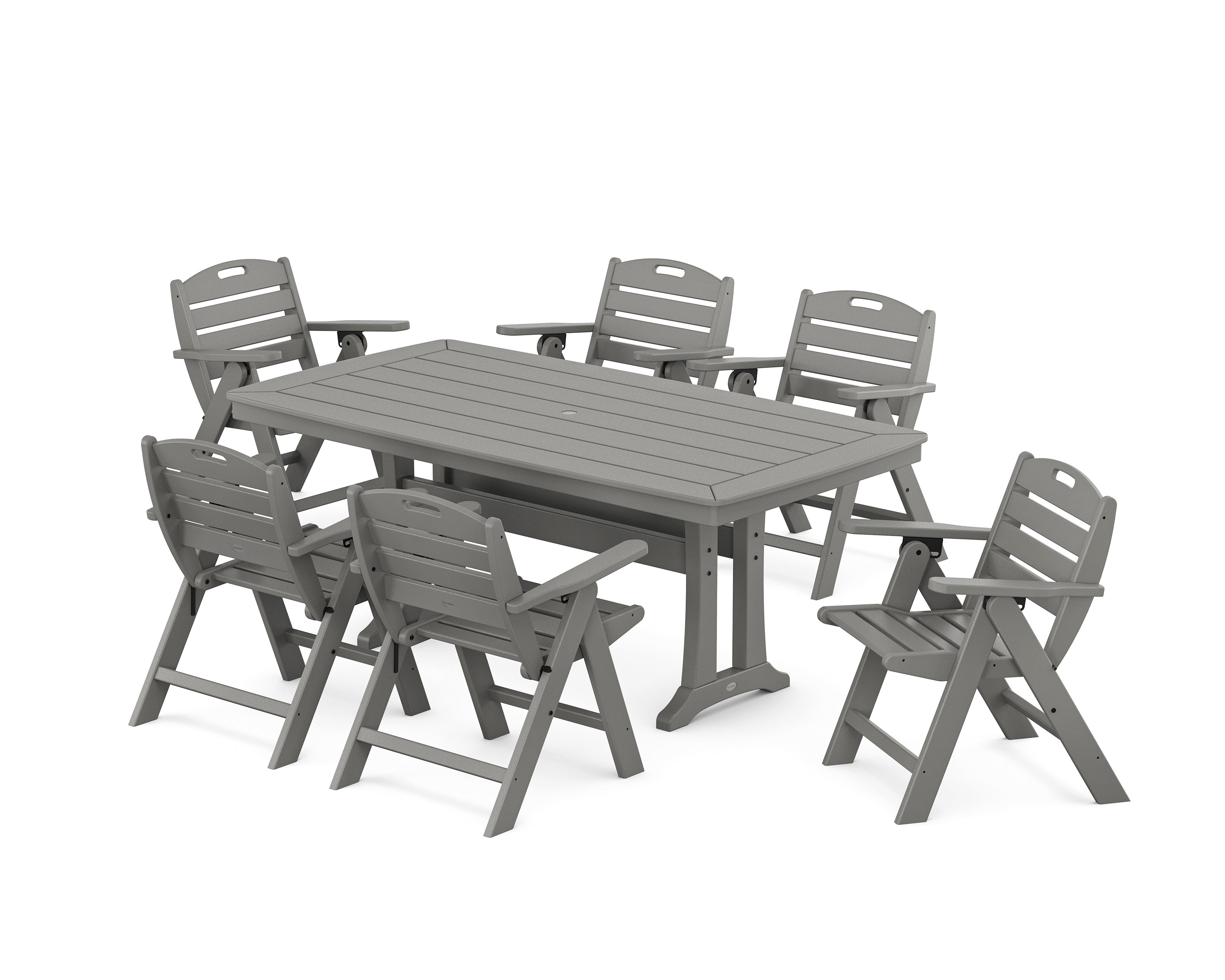 POLYWOOD® Nautical Lowback 7-Piece Dining Set with Trestle Legs in Slate Grey