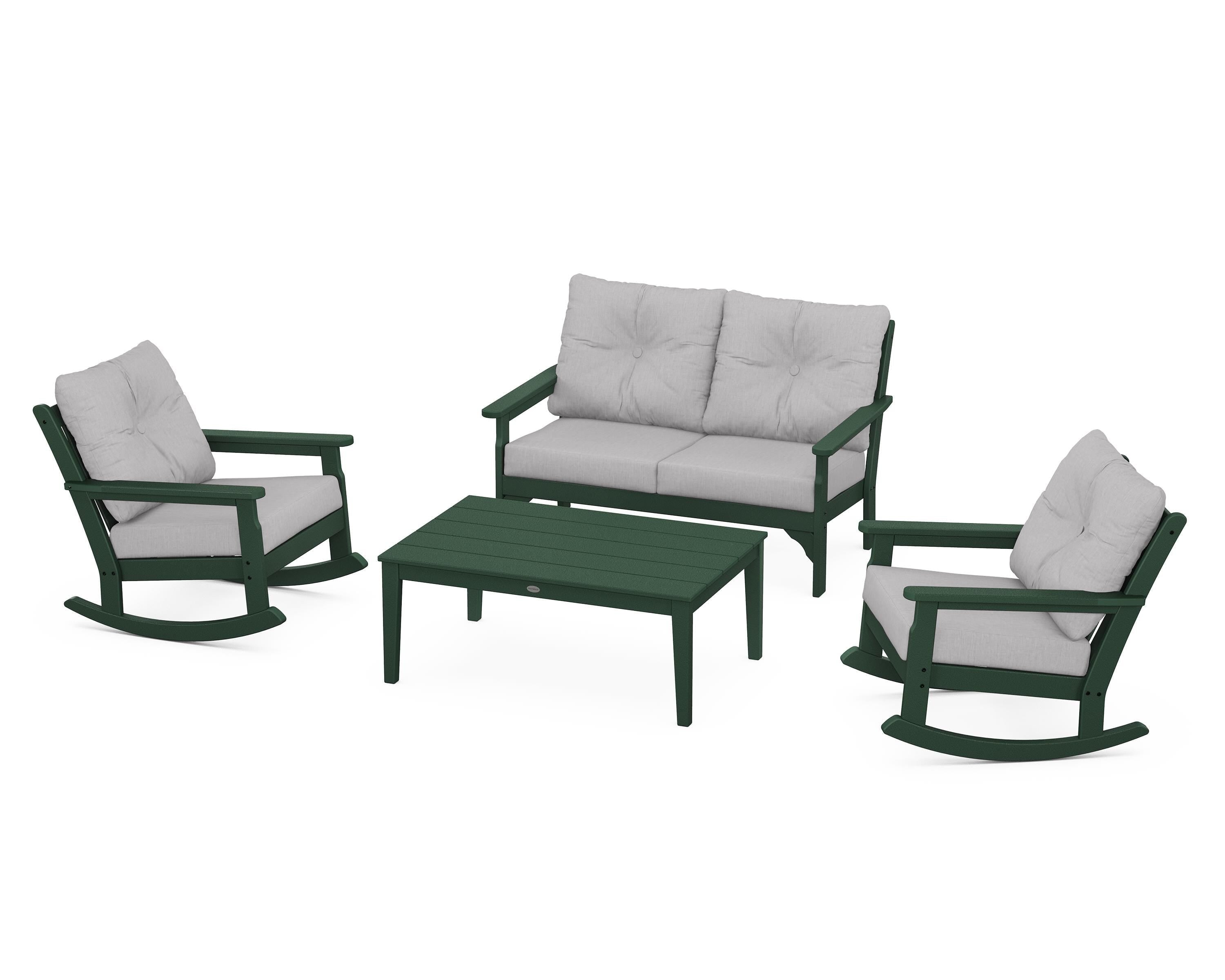 POLYWOOD® Vineyard 4-Piece Deep Seating Rocking Chair Set in Green / Granite