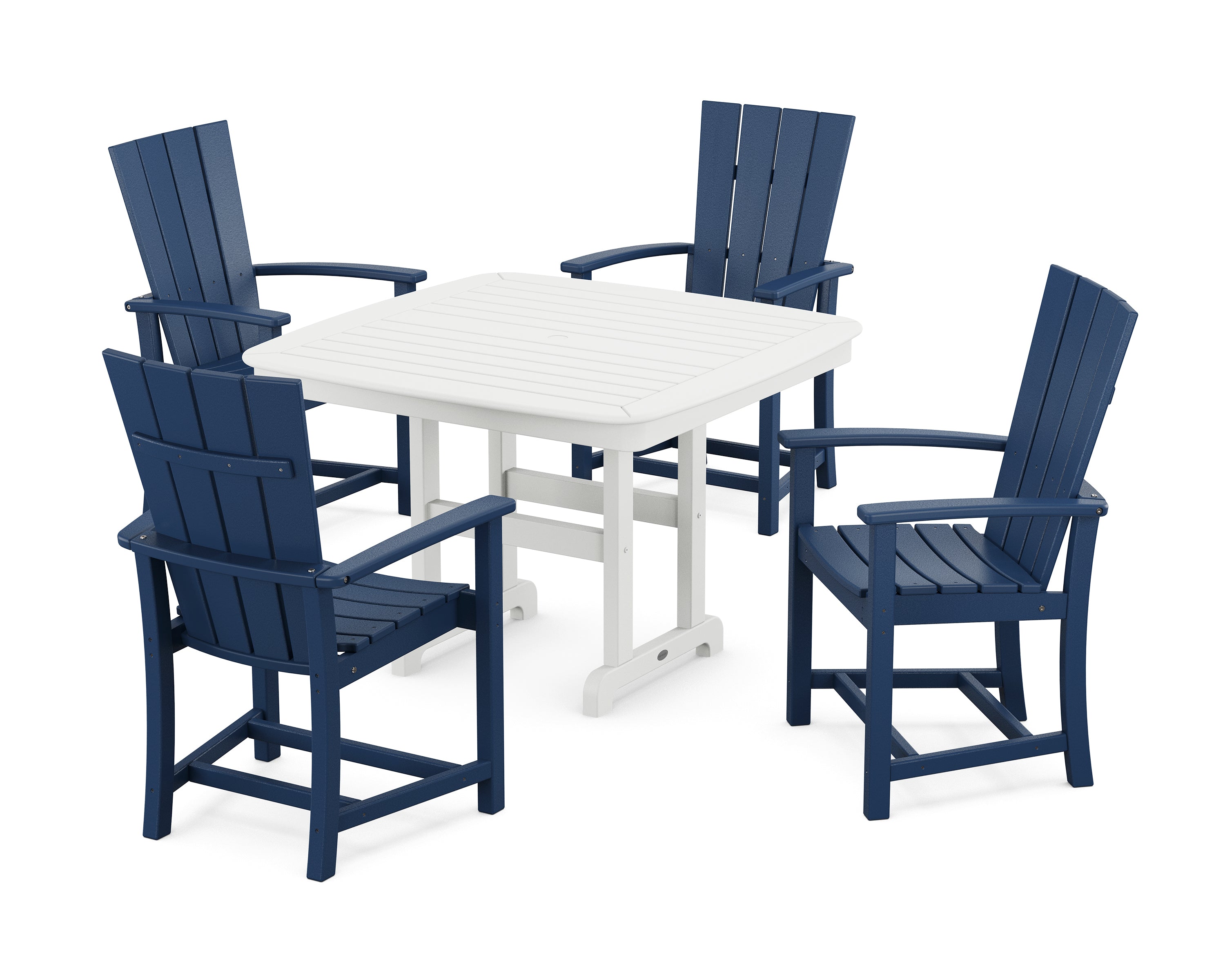 POLYWOOD® Quattro 5-Piece Dining Set with Trestle Legs in Navy / White