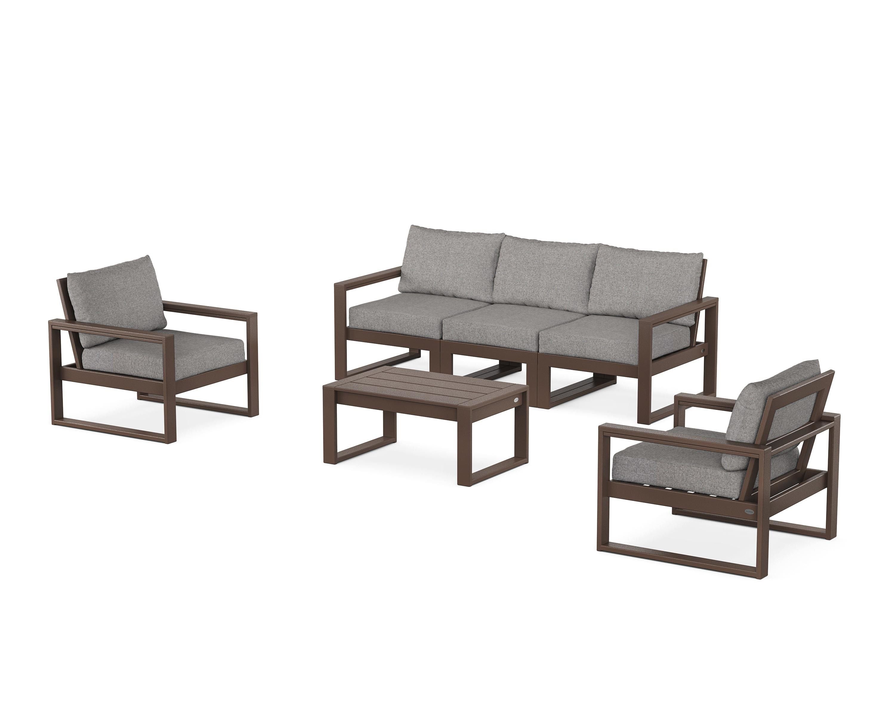 POLYWOOD® EDGE Sectional 4-Piece Deep Seating Set with Sofa in Mahogany / Grey Mist