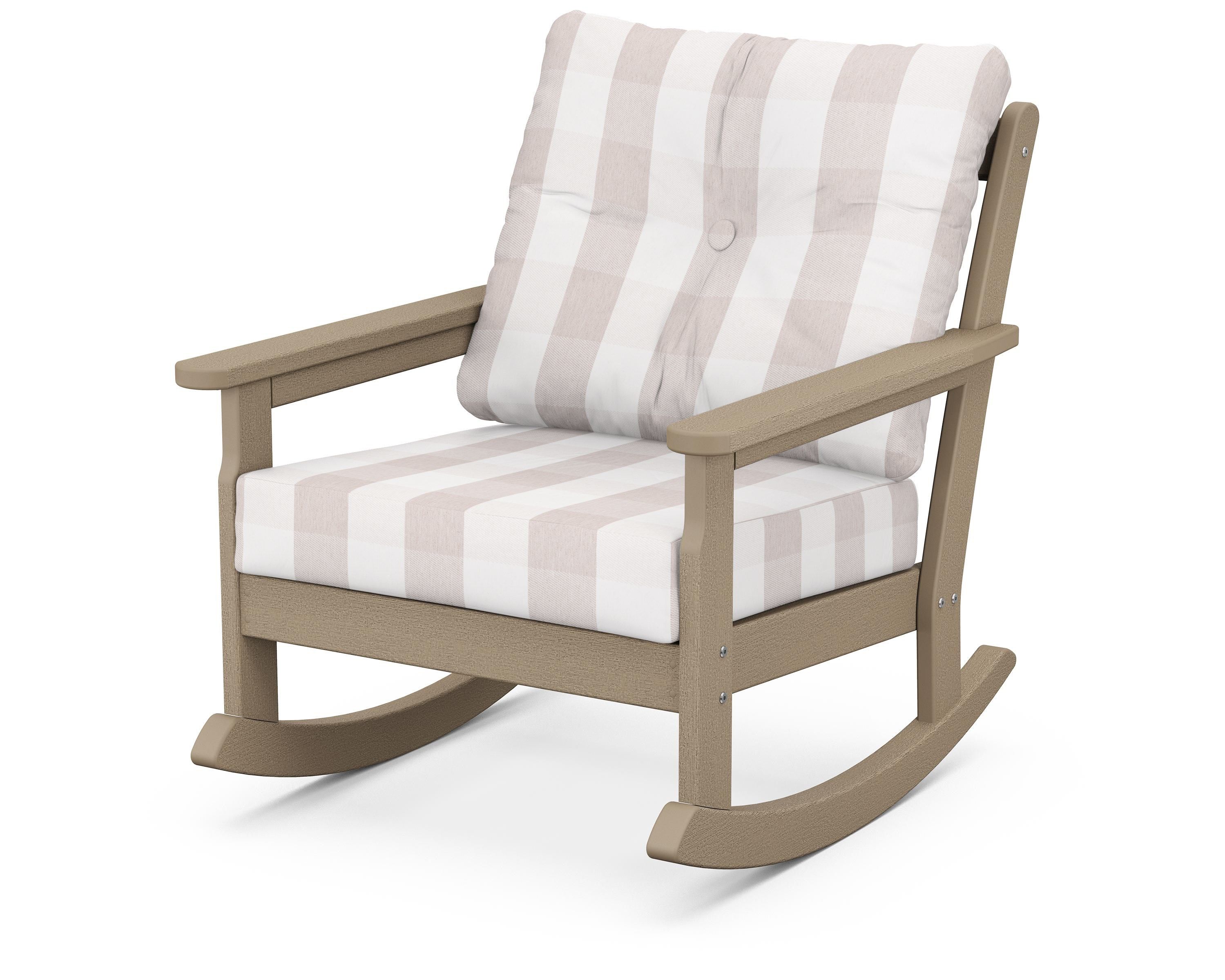 POLYWOOD® Vineyard Deep Seating Rocking Chair in Vintage Sahara / Buffalo Plaid Dune Burlap