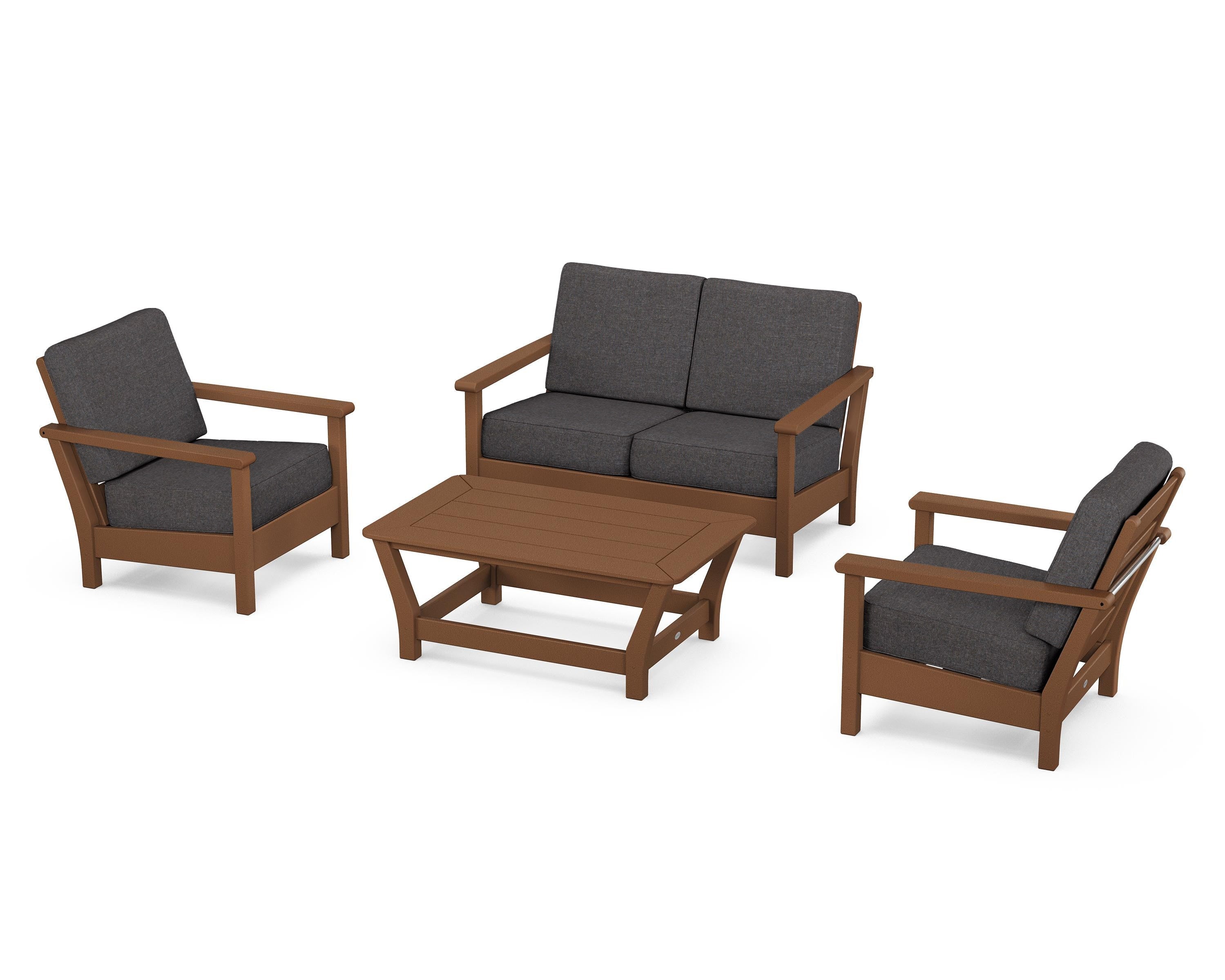 POLYWOOD® Harbour 4-Piece Deep Seating Set in Teak / Ash Charcoal