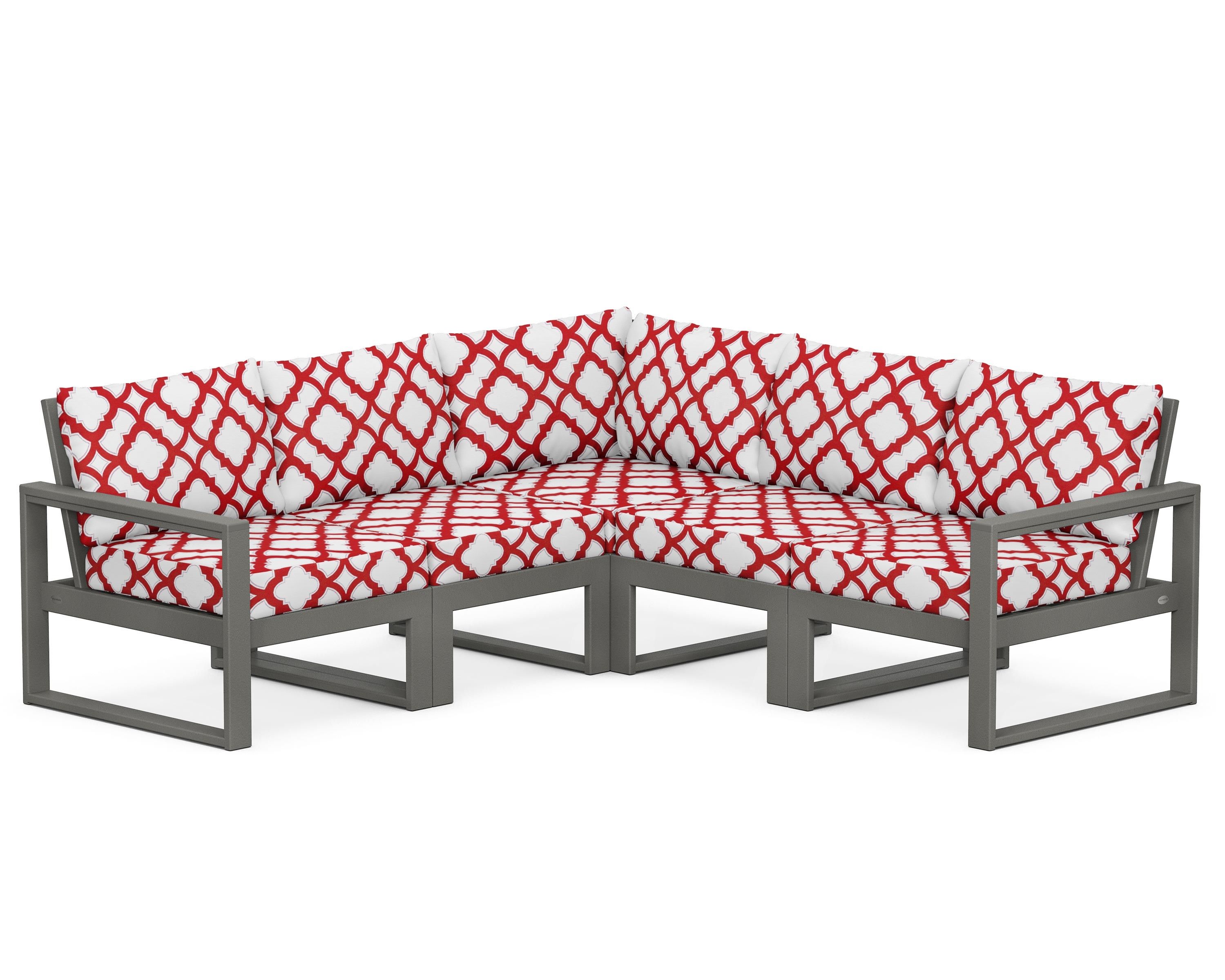 POLYWOOD® EDGE 5-Piece Modular Deep Seating Set in Slate Grey / Trellis Crimson
