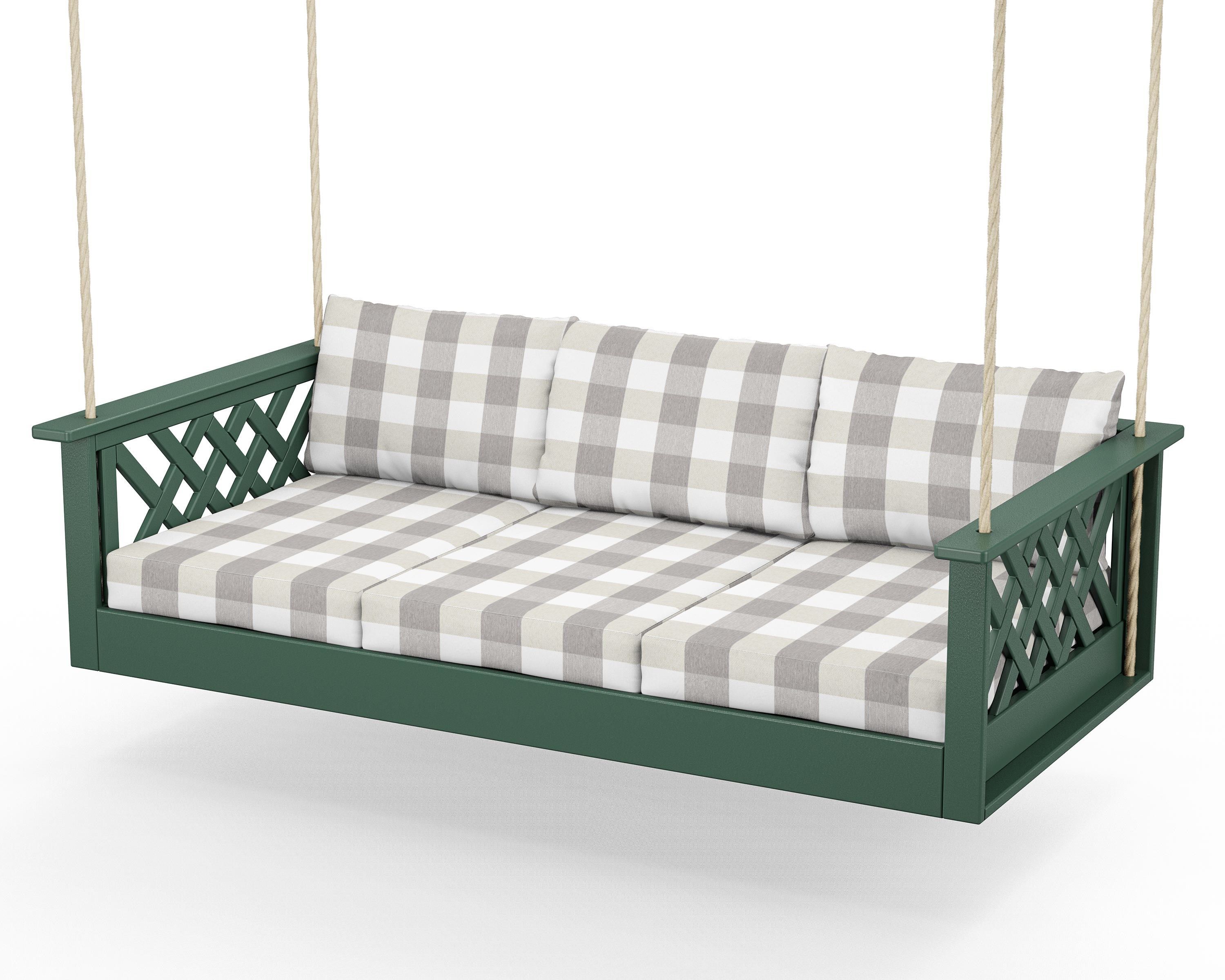Country Living Wovendale Daybed Swing in Green / Buffalo Plaid Grey Mist