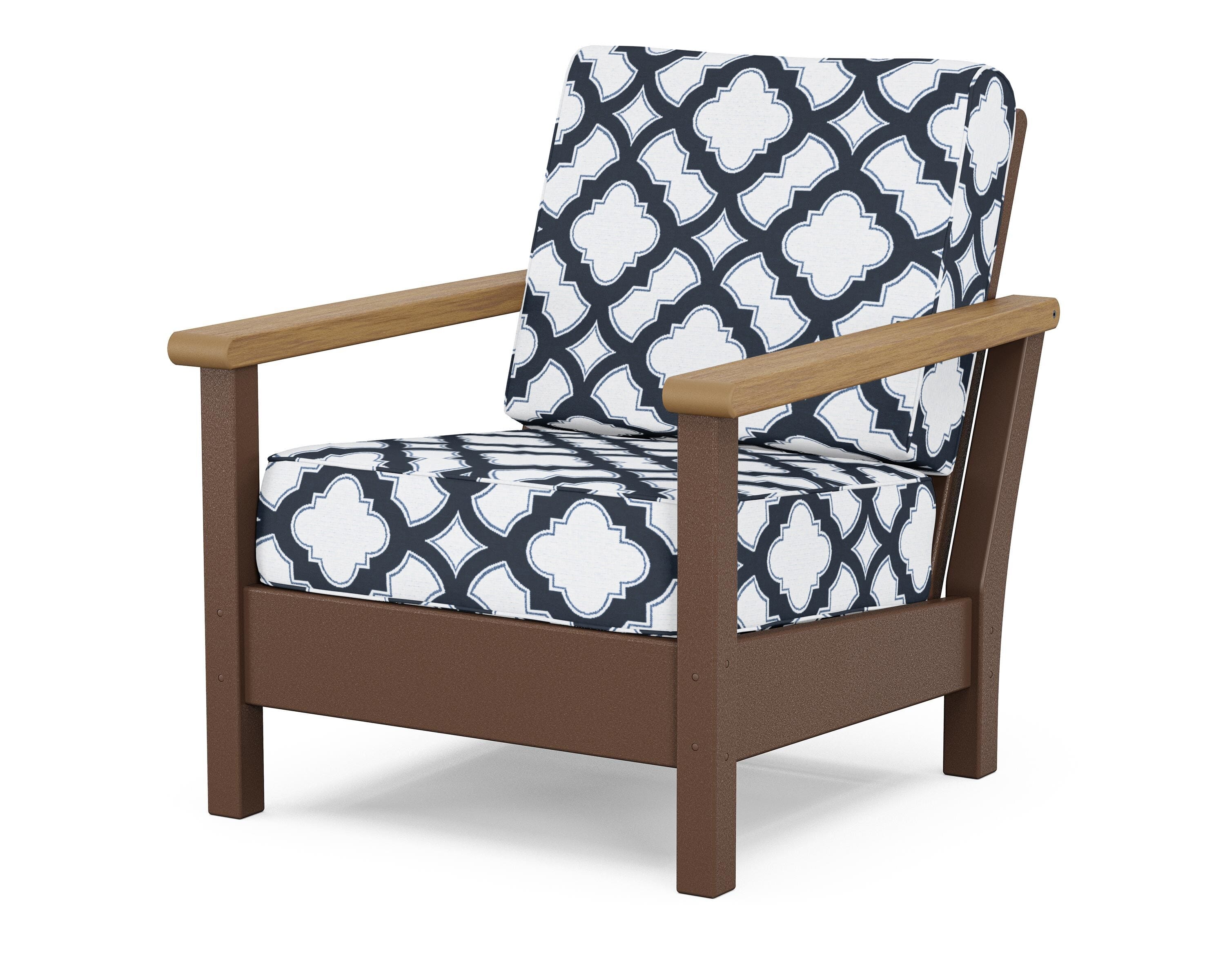 POLYWOOD® Harbour Deep Seating Chair in Mahogany / Natural / Trellis Marine Indigo