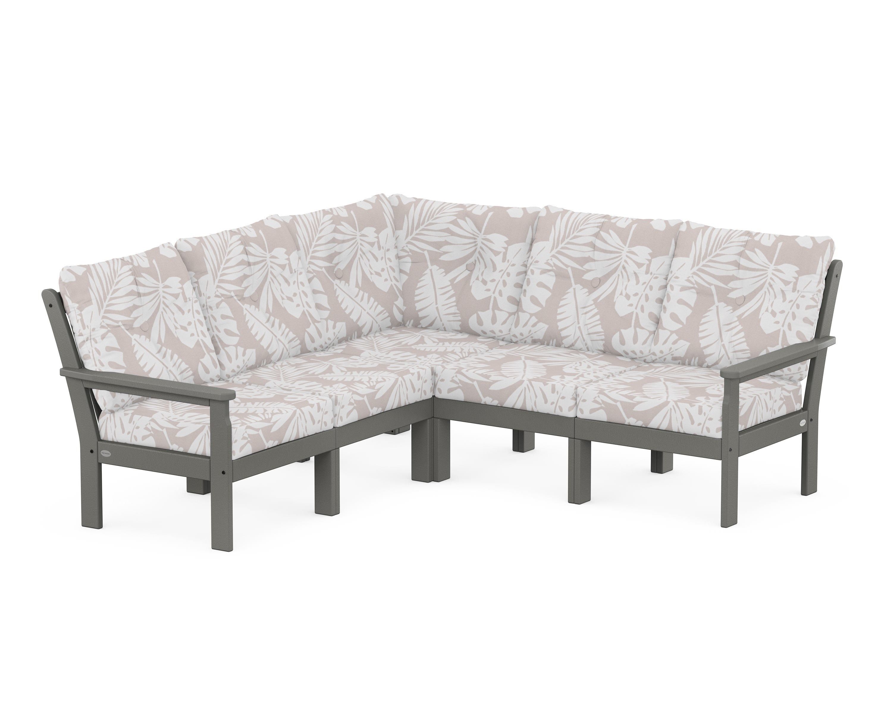 POLYWOOD® Vineyard 5-Piece Sectional in Slate Grey / Leaf Dune Burlap