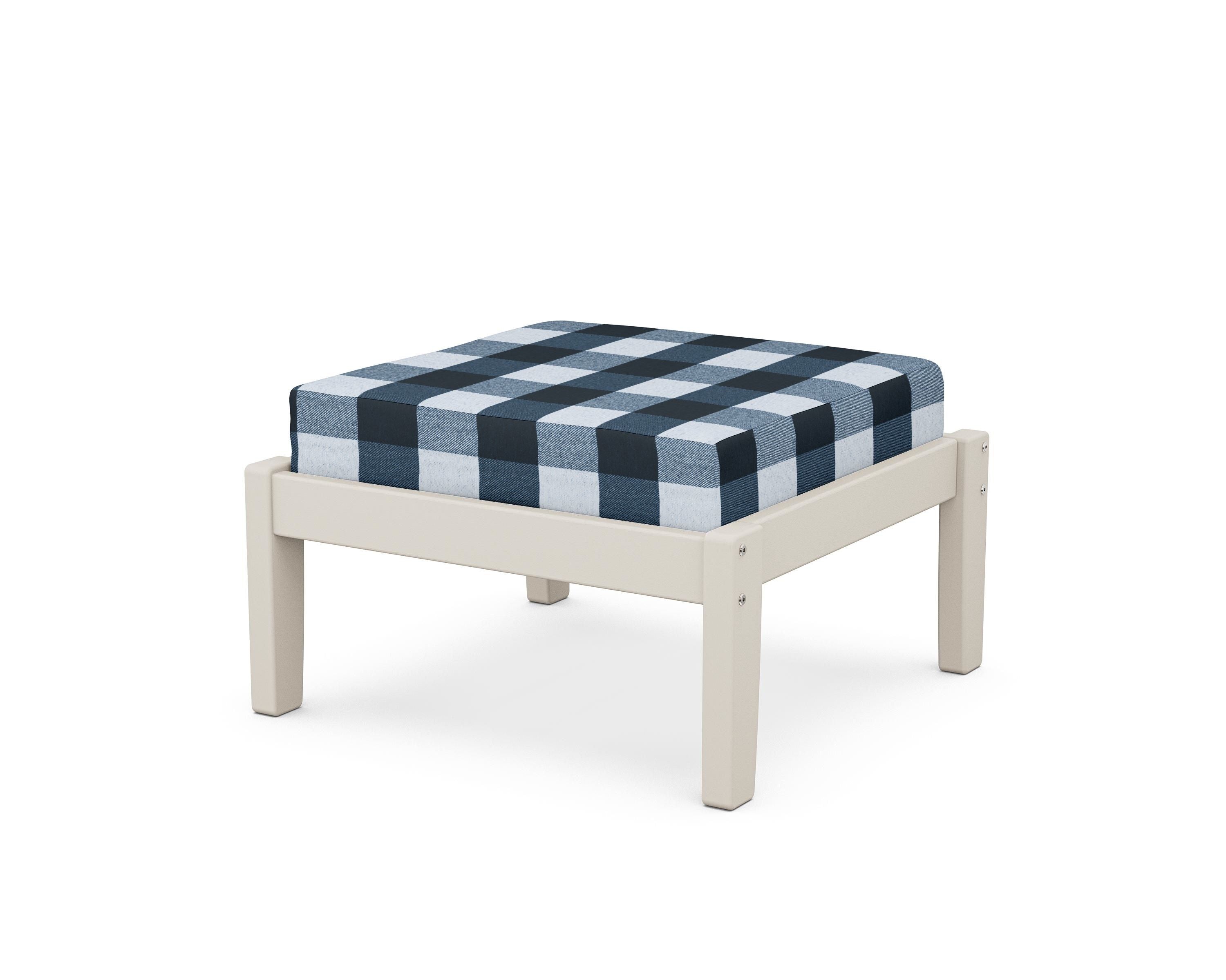 Unbranded Deep Seating Ottoman in Sand / Buffalo Plaid Marine Indigo