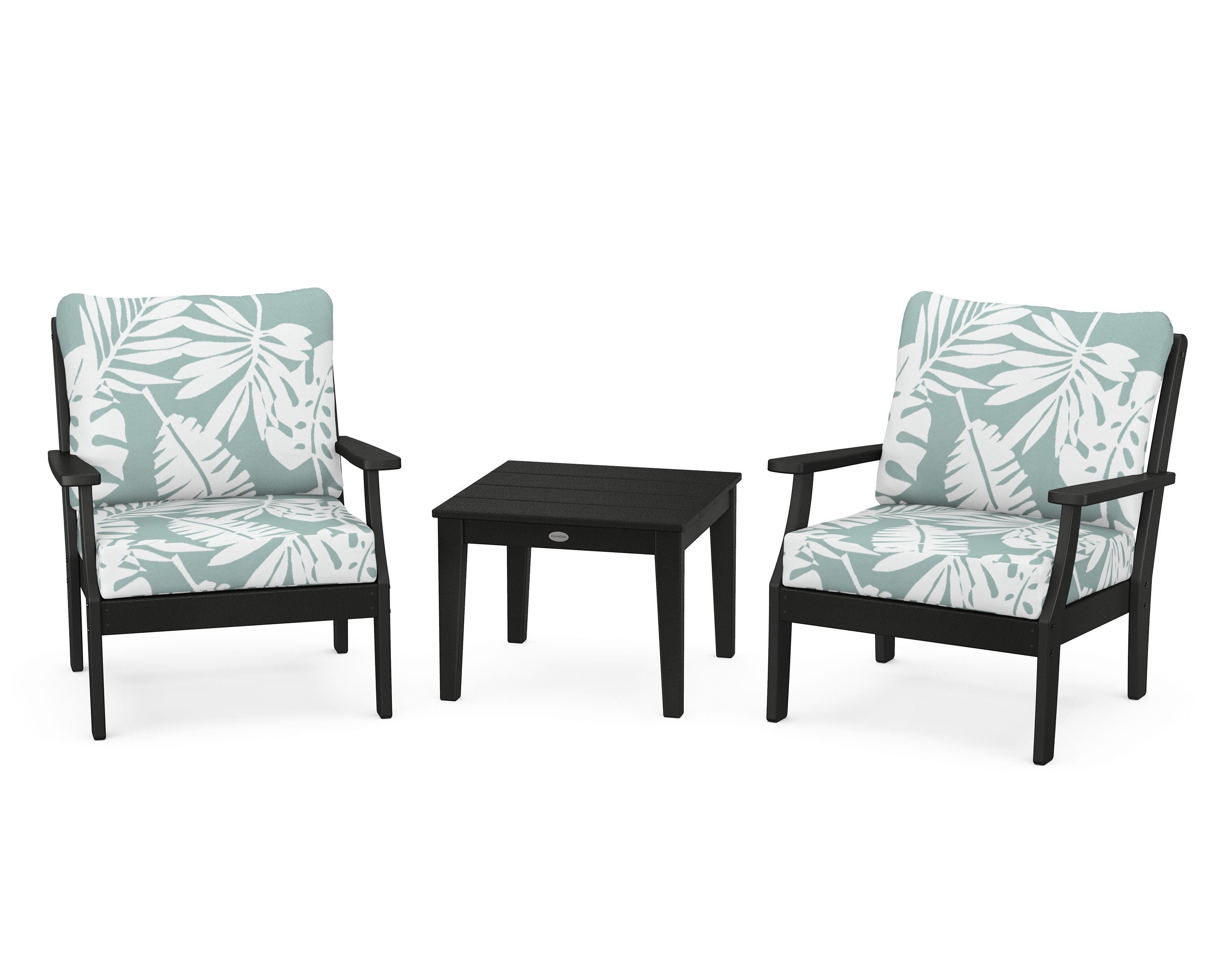 POLYWOOD® Braxton 3-Piece Deep Seating Set in Black / Leaf Glacier Spa