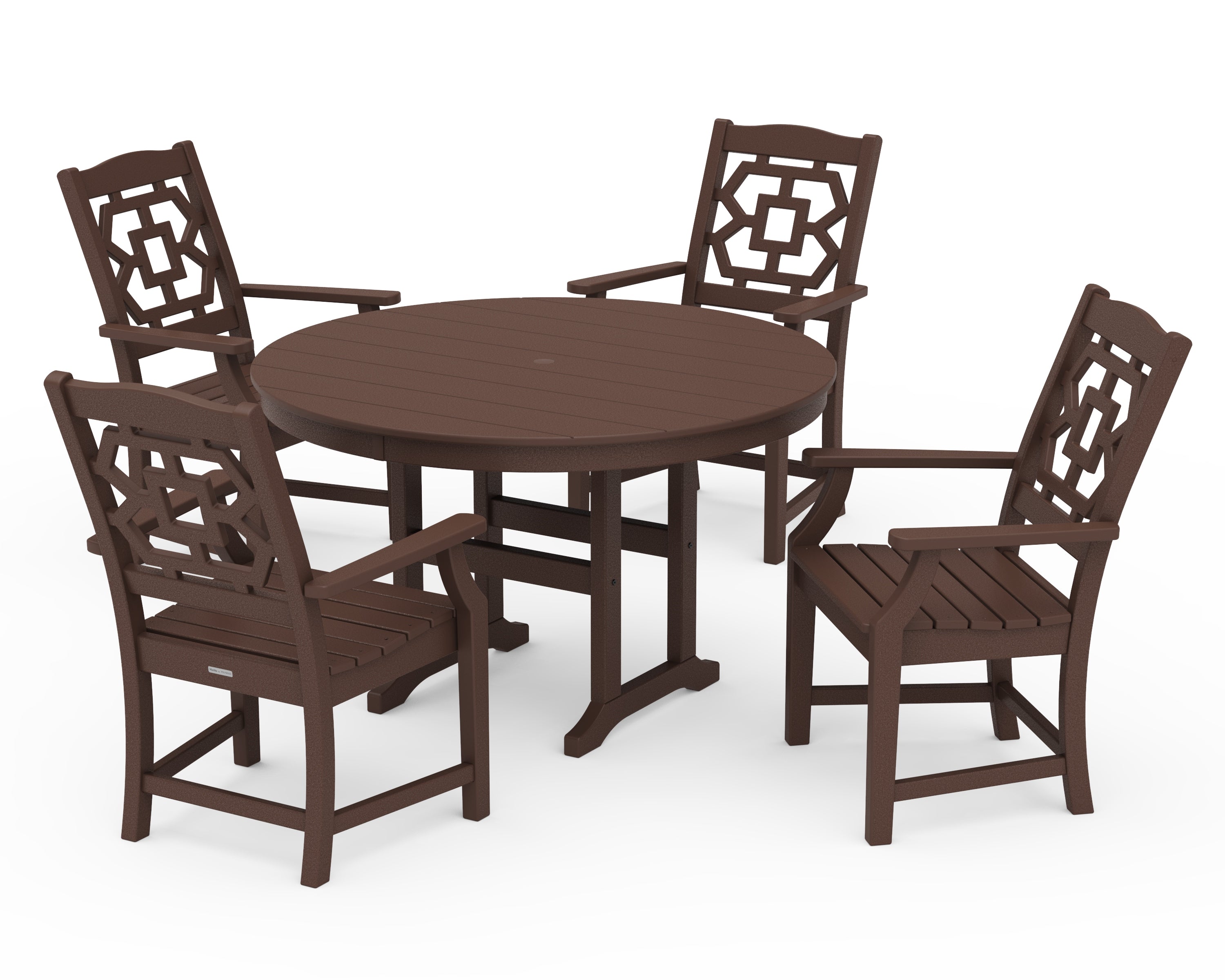Martha Stewart by POLYWOOD® Chinoiserie 5-Piece Round Farmhouse Dining Set in Mahogany