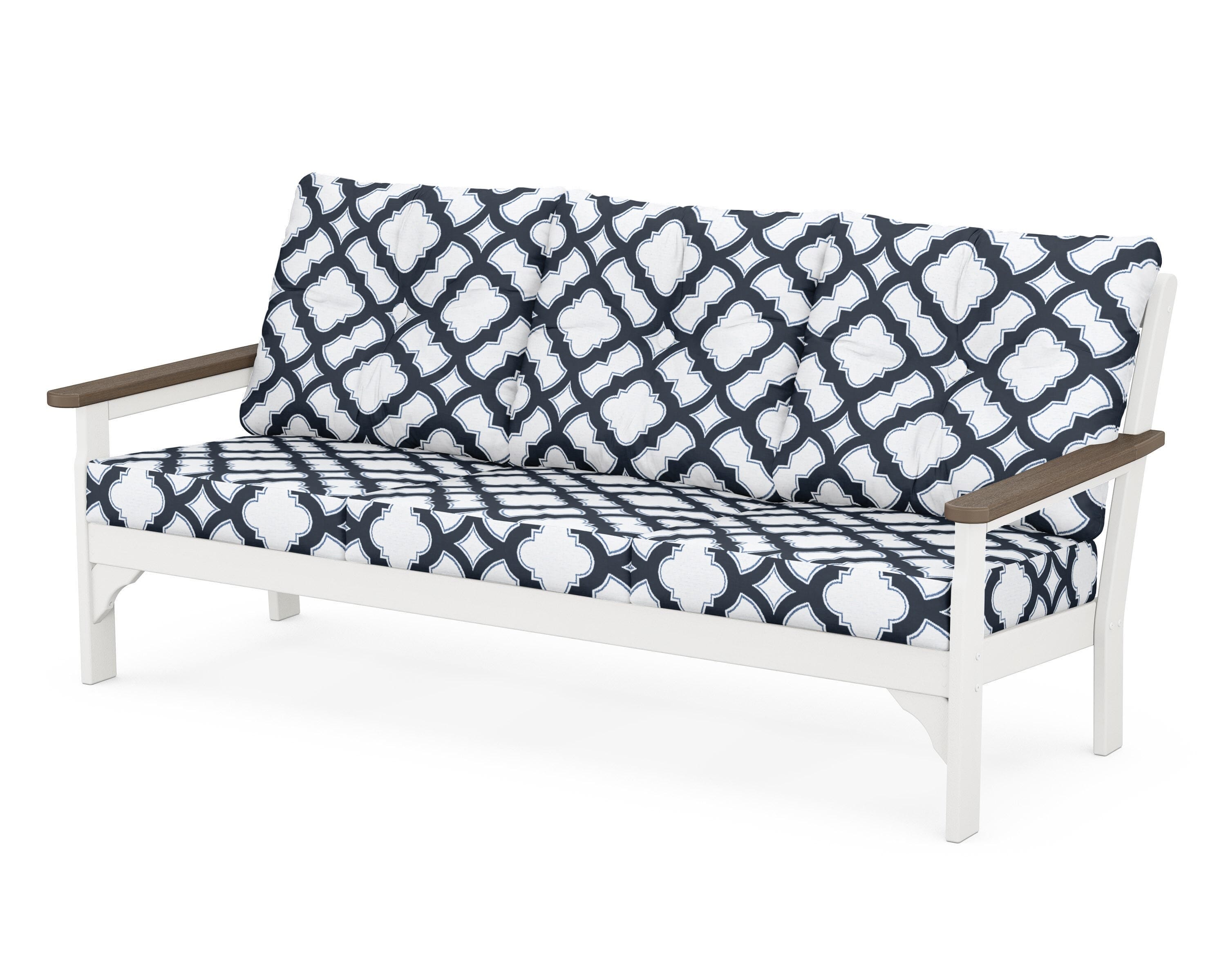 POLYWOOD® Vineyard Deep Seating Sofa in White / Kona / Trellis Marine Indigo