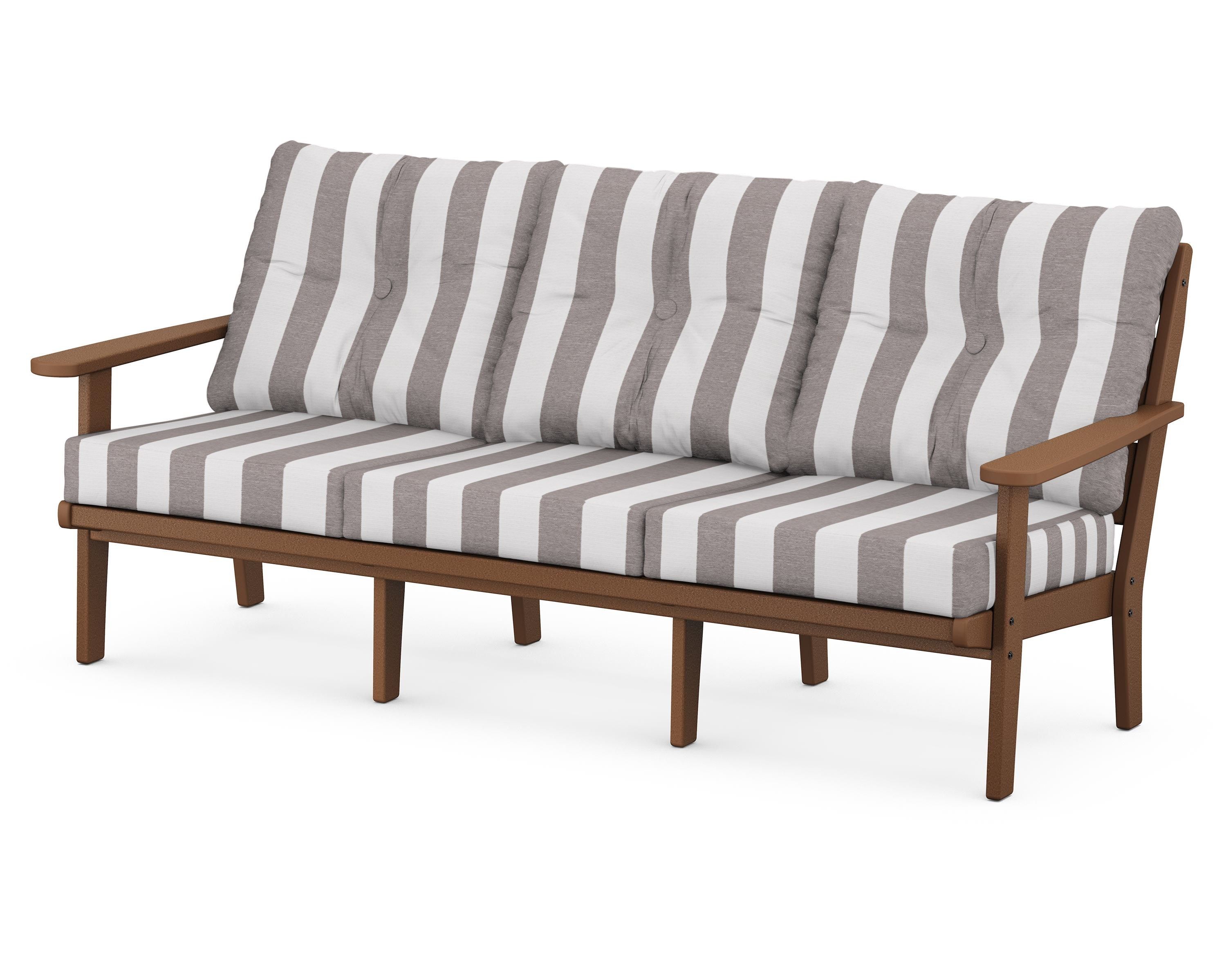 POLYWOOD® Lakeside Deep Seating Sofa in Teak / Cabana Stripe Grey Mist