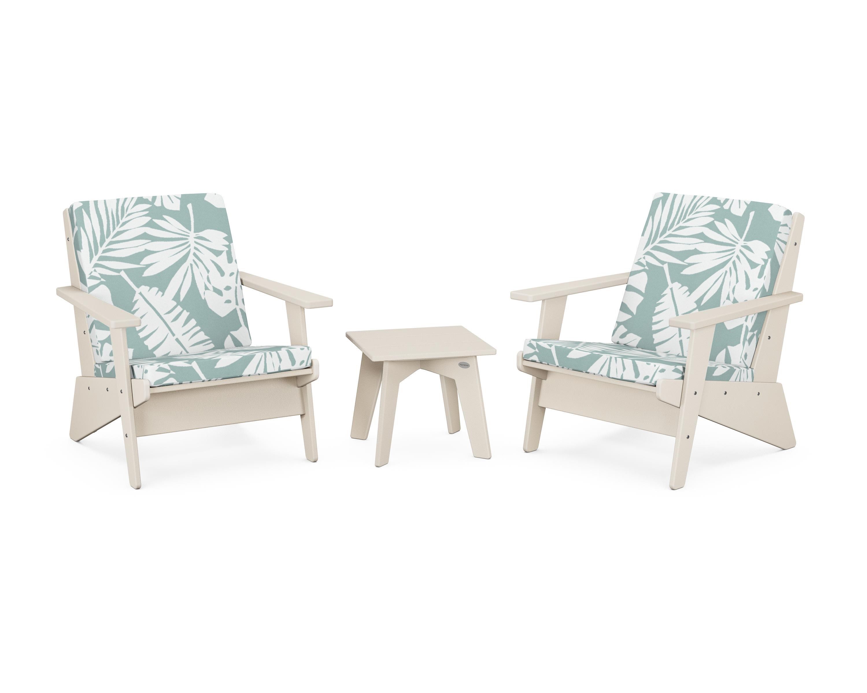 POLYWOOD® Riviera Modern Lounge 3-Piece Set in Sand / Leaf Glacier Spa