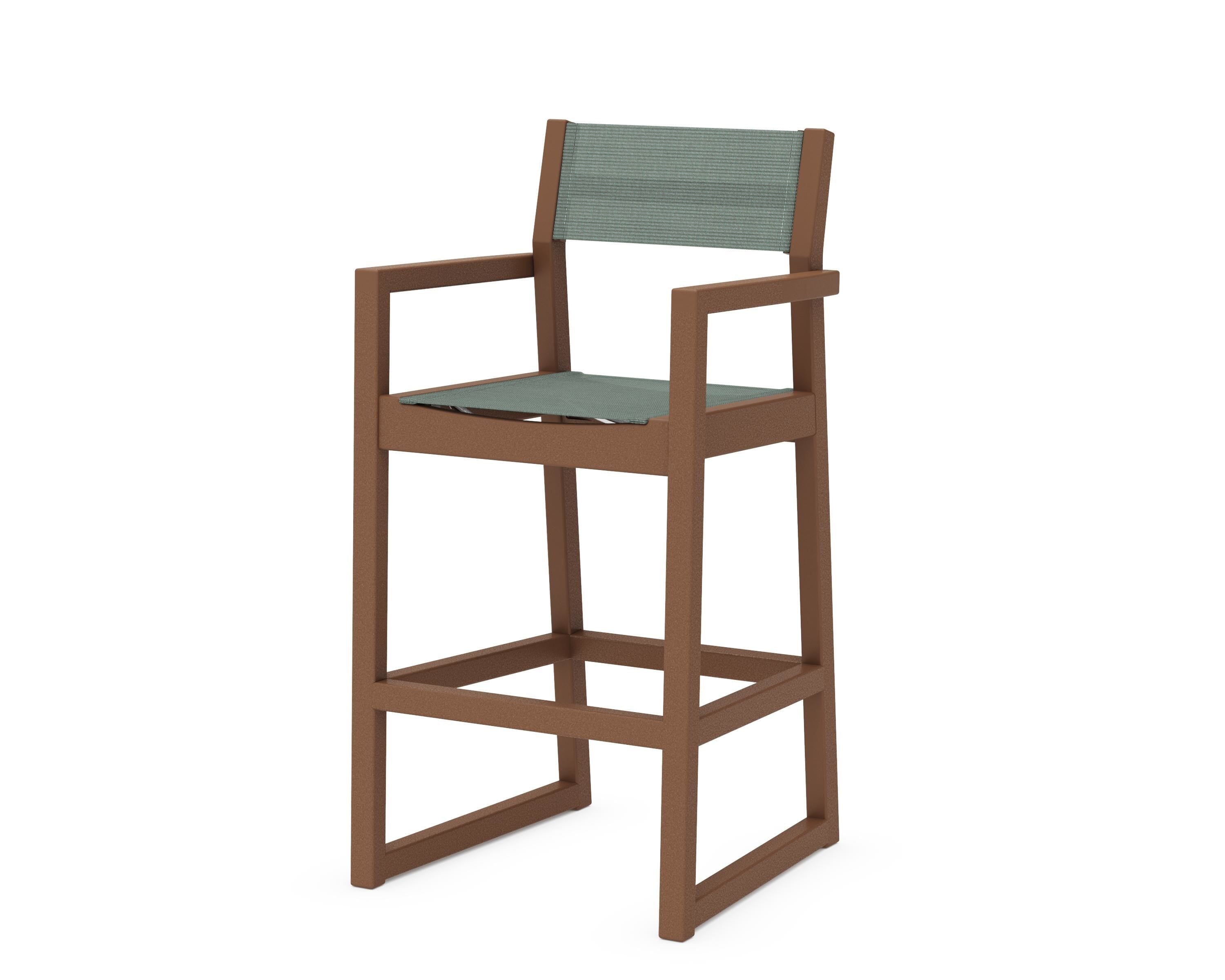 POLYWOOD® EDGE Sling Bar Arm Chair in Teak / Dupioni Sea Mist Sling