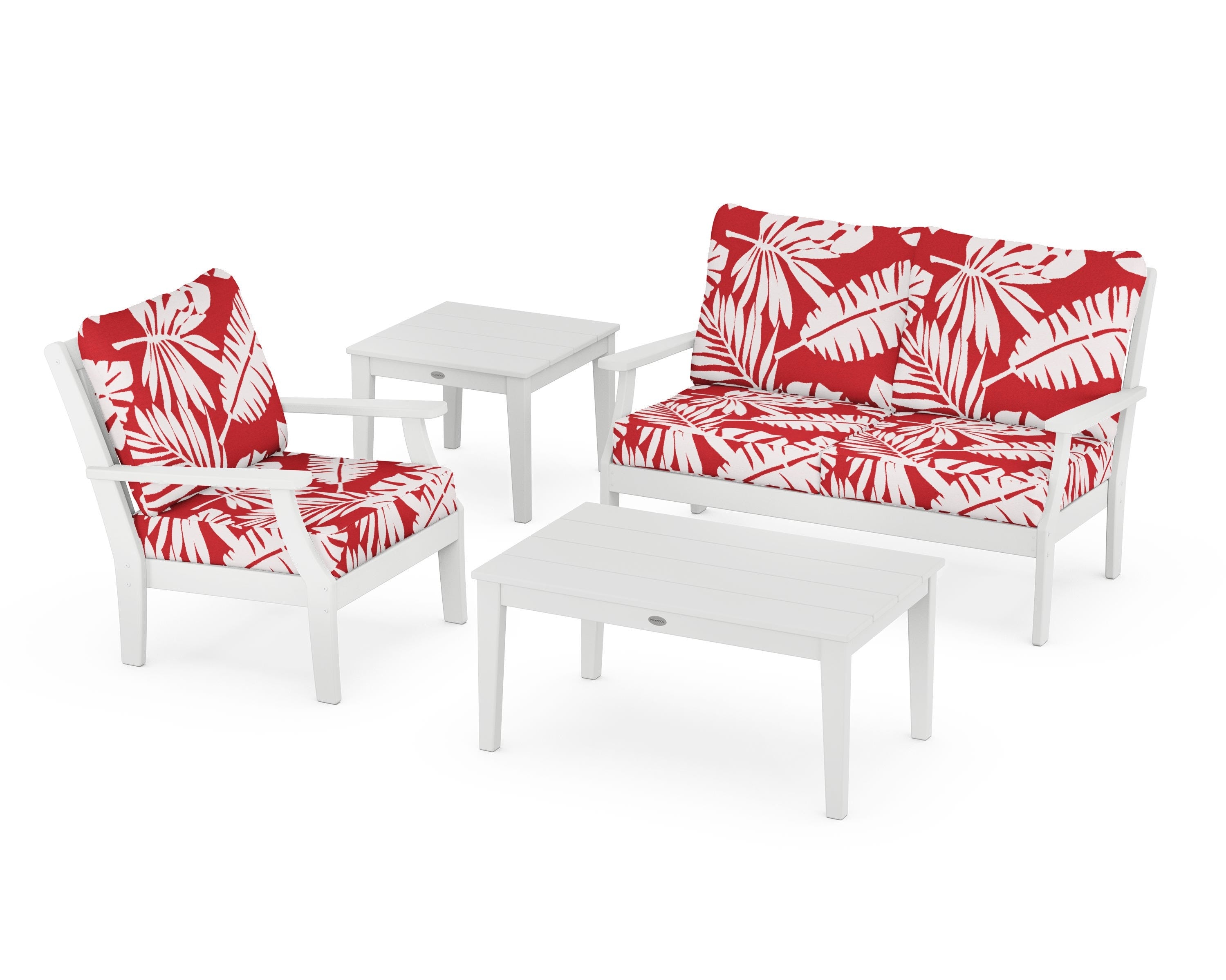 POLYWOOD® Braxton 4-Piece Deep Seating Set in White / Leaf Crimson