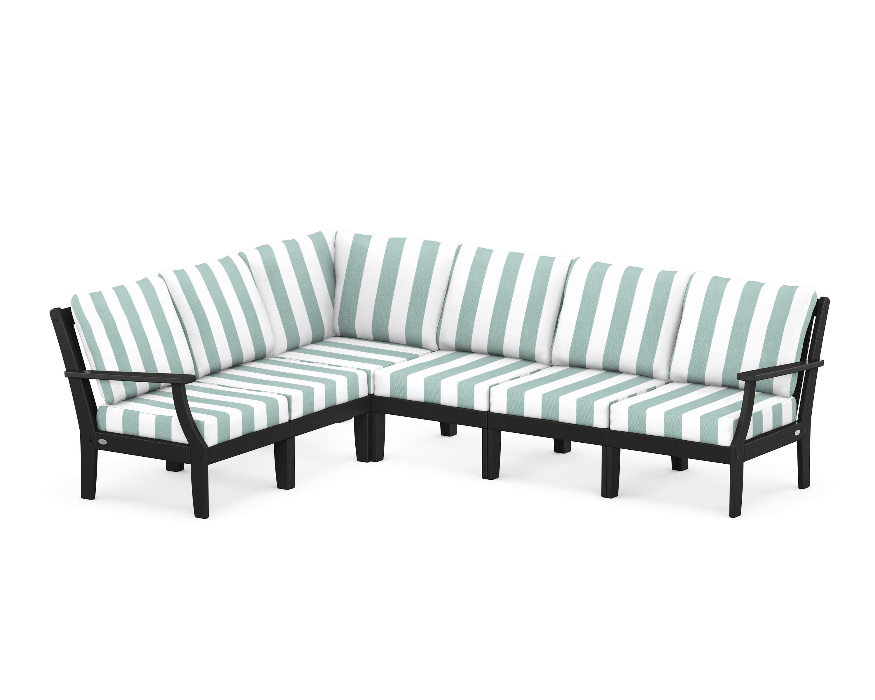 POLYWOOD® Braxton Modular 6-Piece Deep Seating Set in Black / Cabana Stripe Glacier Spa