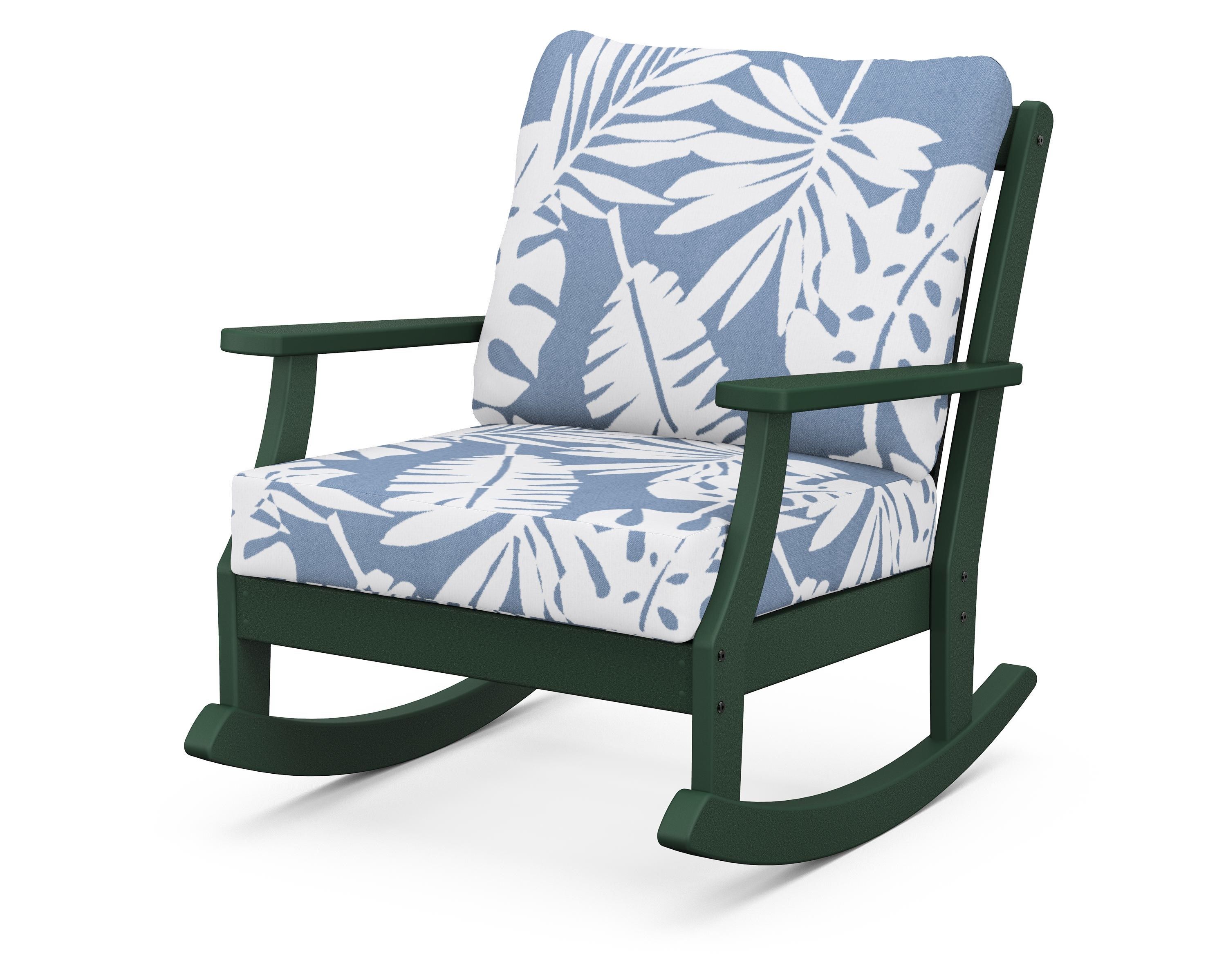 POLYWOOD® Braxton Deep Seating Rocking Chair in Green / Leaf Sky Blue