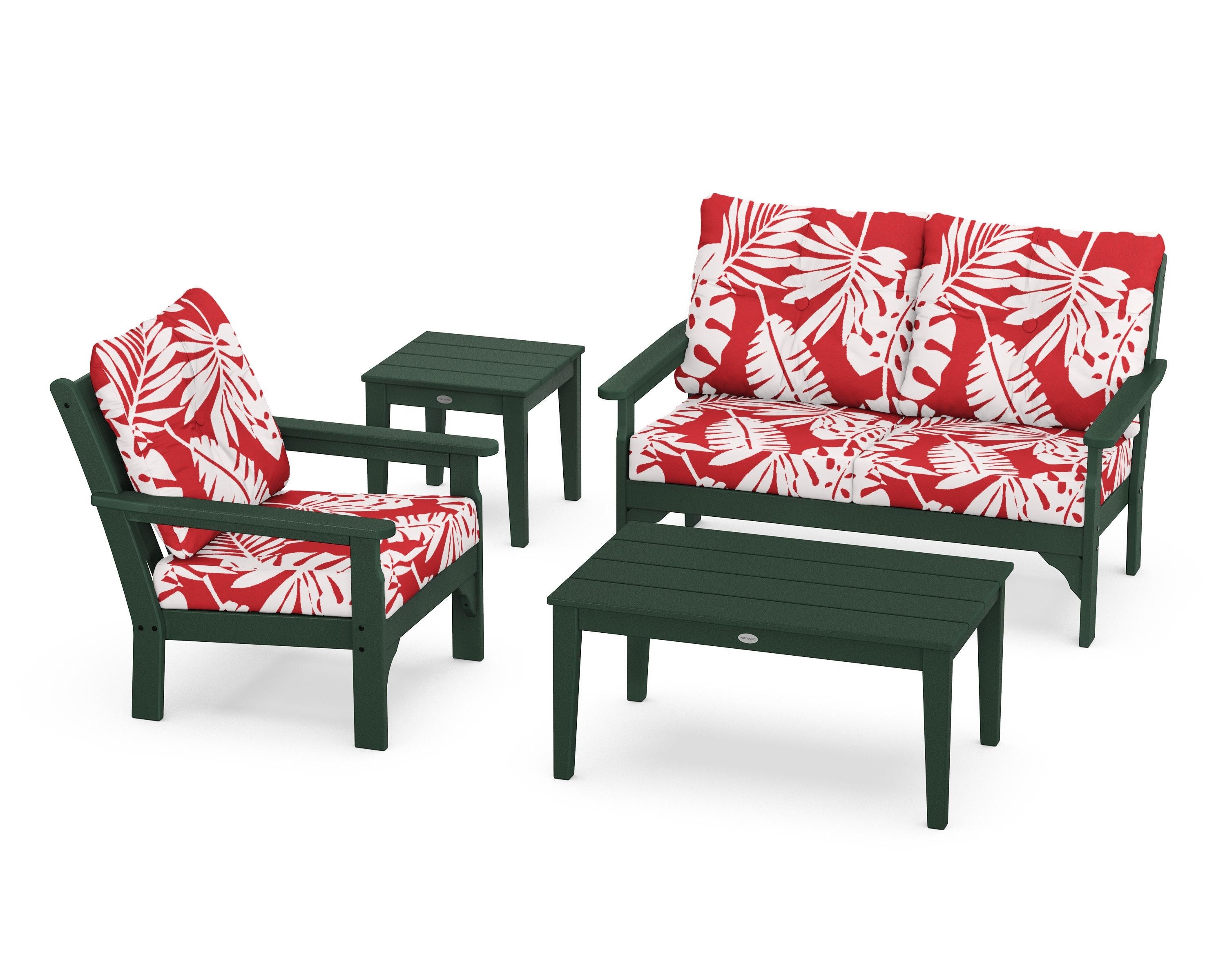 POLYWOOD® Vineyard 4-Piece Deep Seating Set in Green / Leaf Crimson