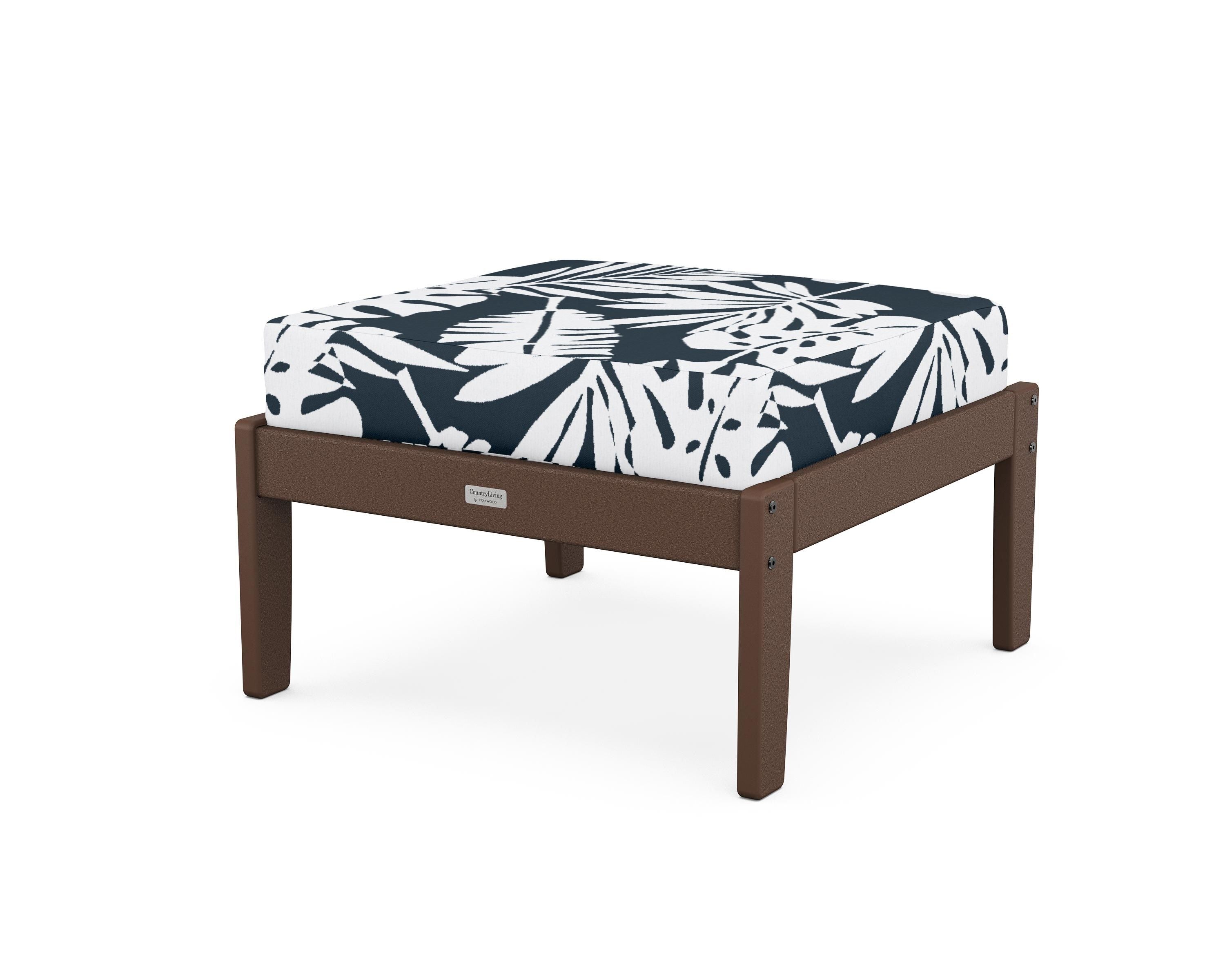 Country Living Cottage Deep Seating Ottoman in Mahogany / Leaf Marine Indigo