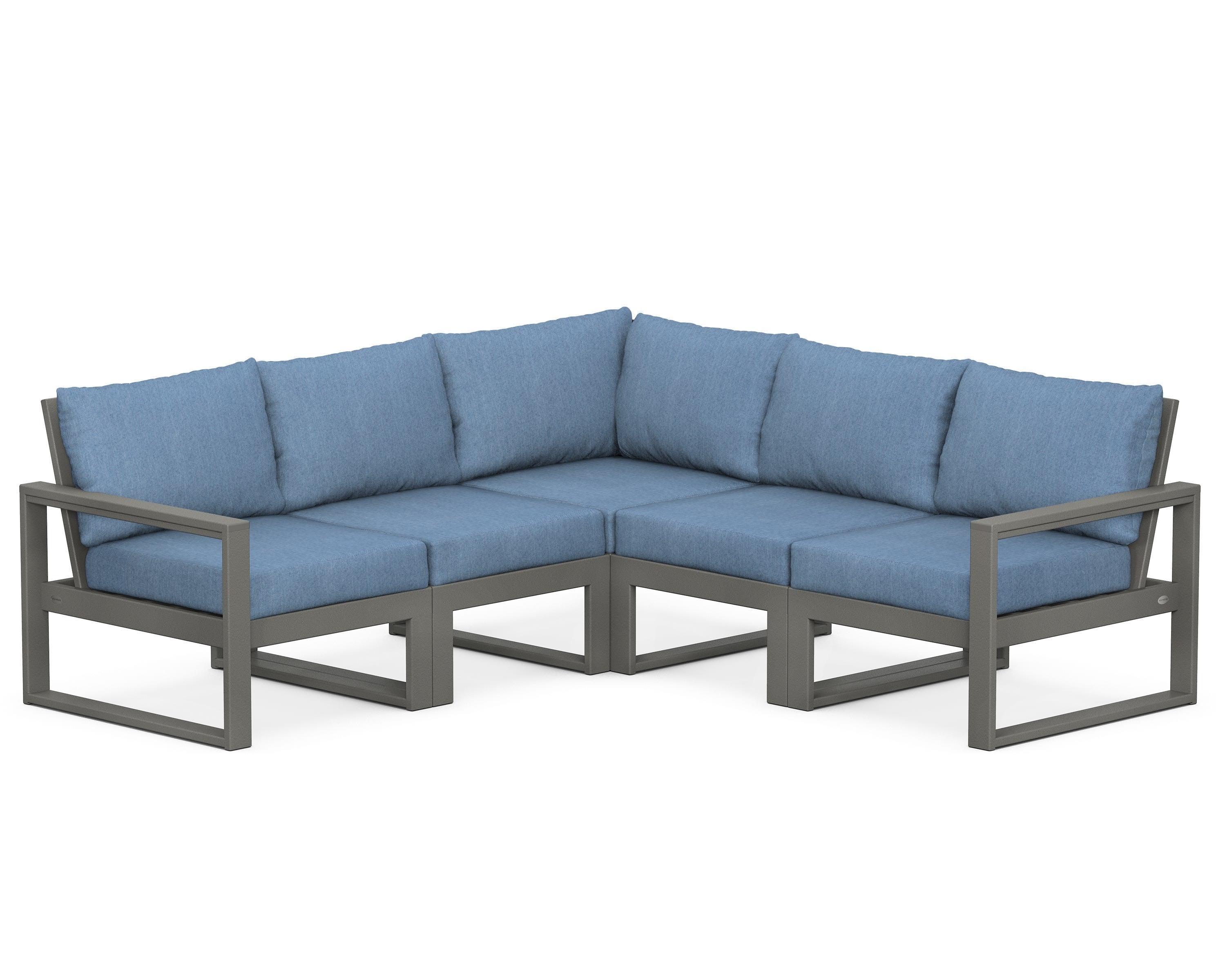 POLYWOOD® EDGE 5-Piece Modular Deep Seating Set in Slate Grey / Sky Blue
