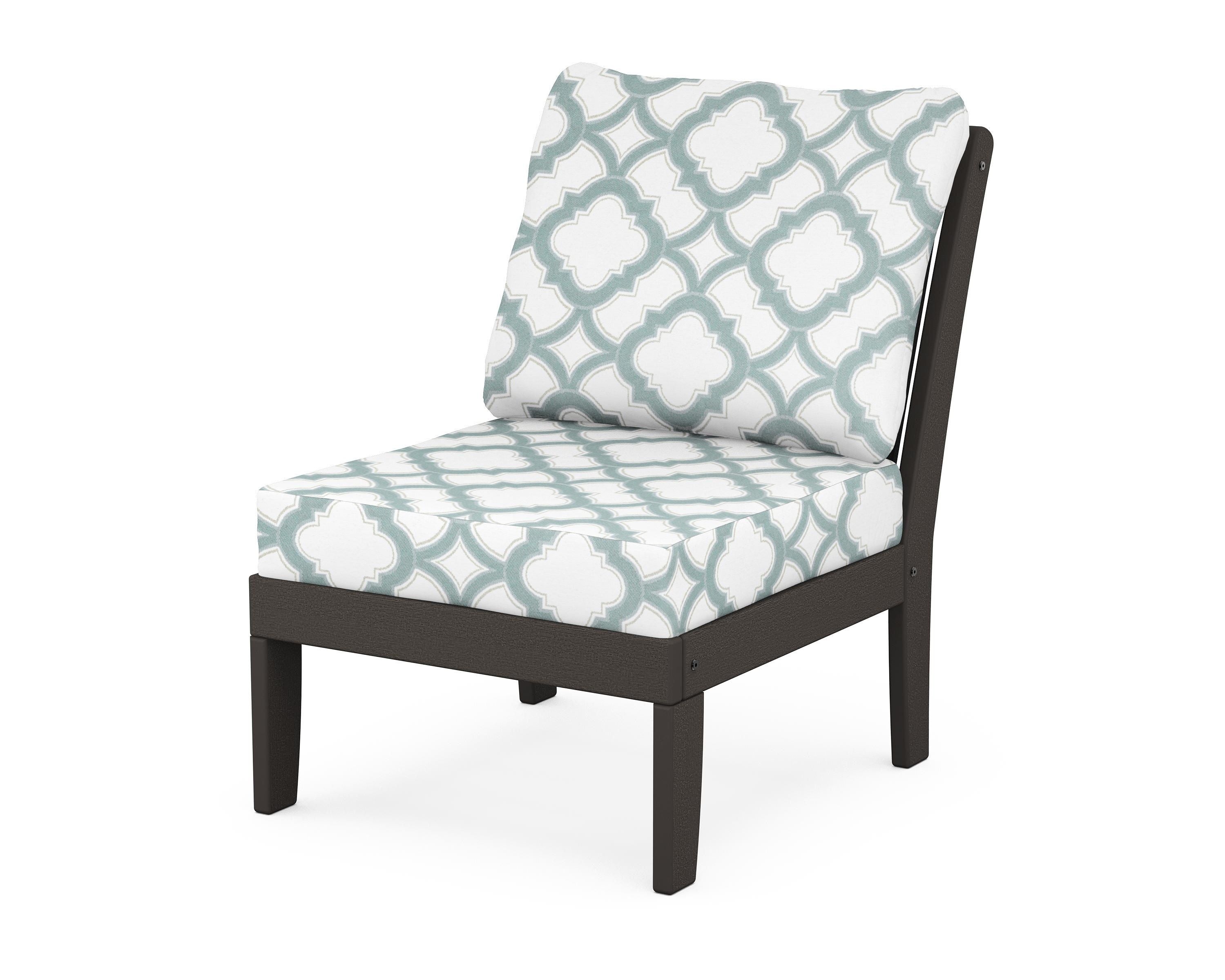 POLYWOOD® Braxton Modular Armless Chair in Vintage Coffee / Trellis Glacier Spa
