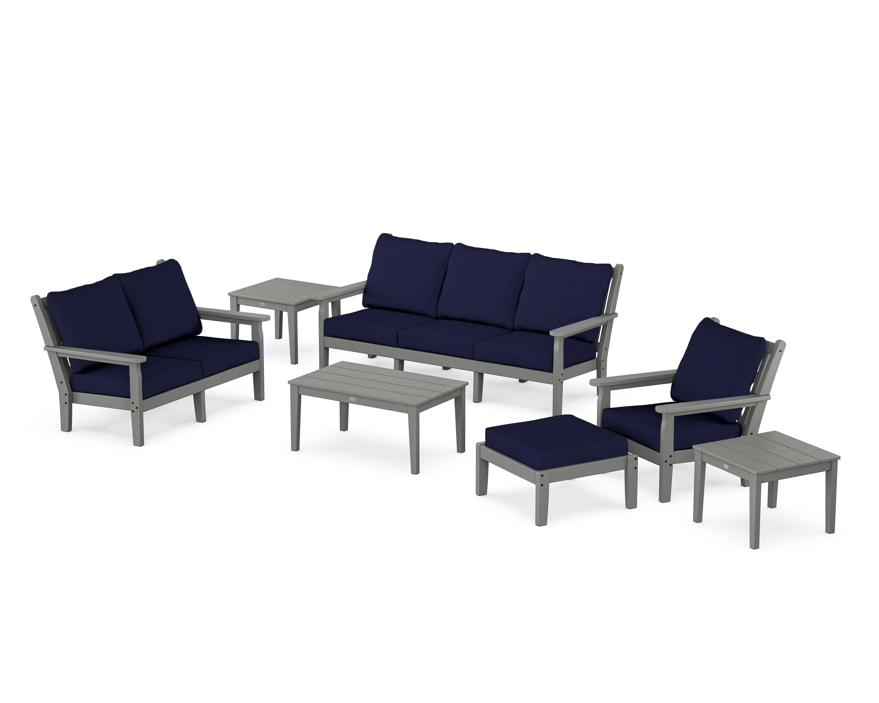 POLYWOOD® Chippendale 7-Piece Deep Seating Set in Slate Grey / Navy