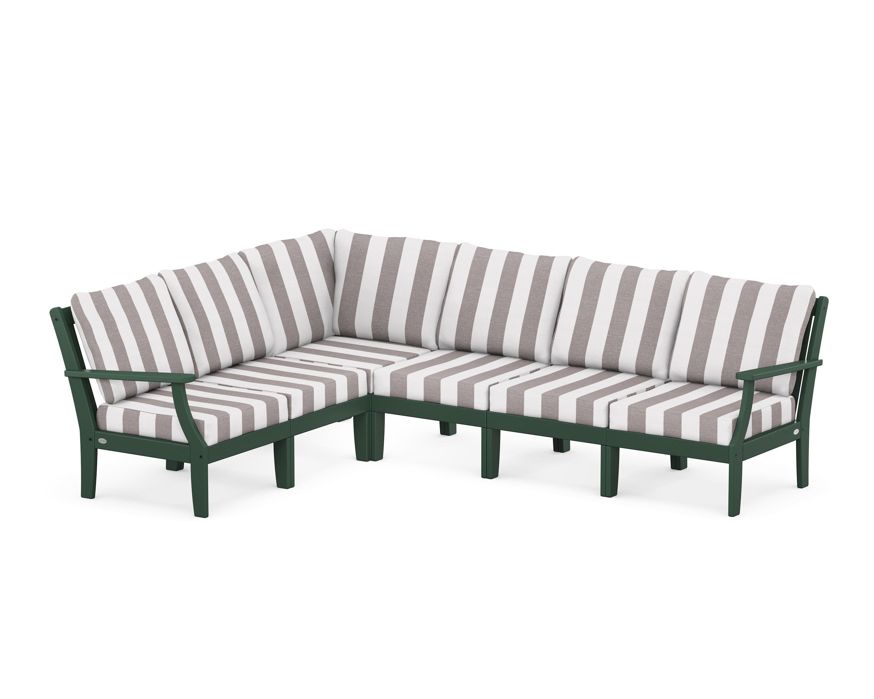 POLYWOOD® Braxton Modular 6-Piece Deep Seating Set in Green / Cabana Stripe Grey Mist