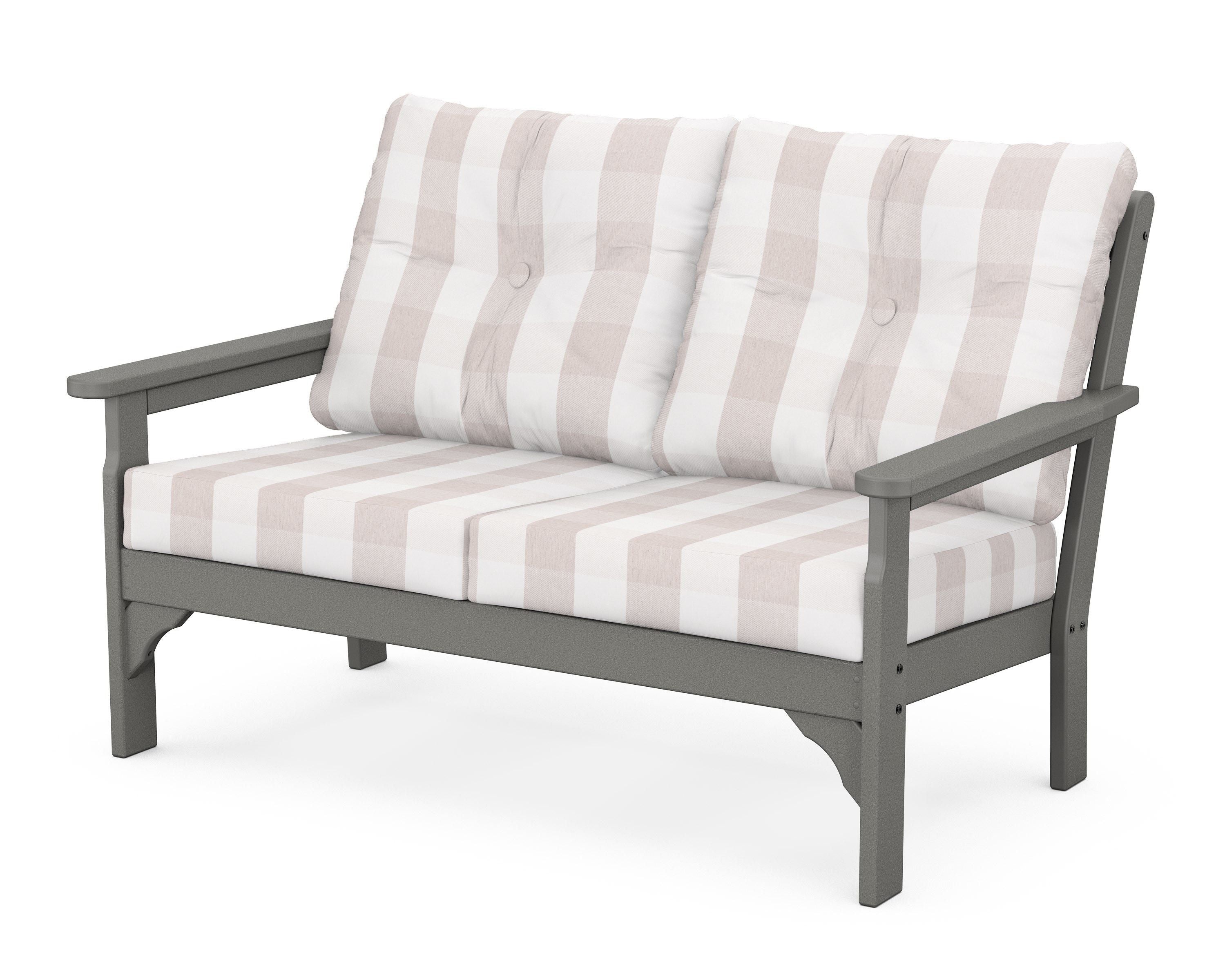 POLYWOOD® Vineyard Deep Seating Loveseat in Slate Grey / Buffalo Plaid Dune Burlap