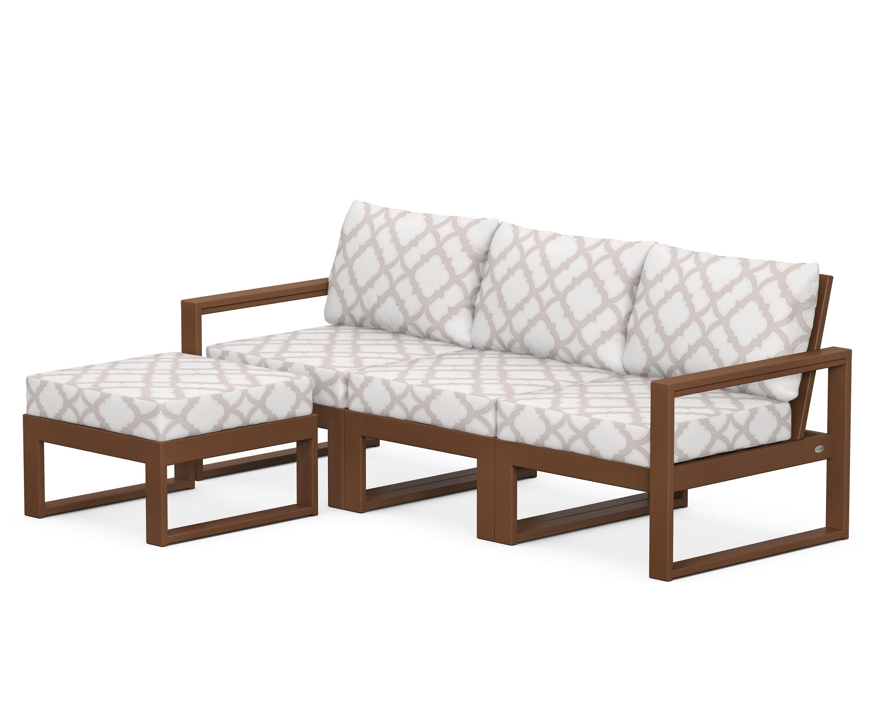 POLYWOOD® EDGE 4-Piece Modular Deep Seating Set with Ottoman in Teak / Trellis Dune Burlap