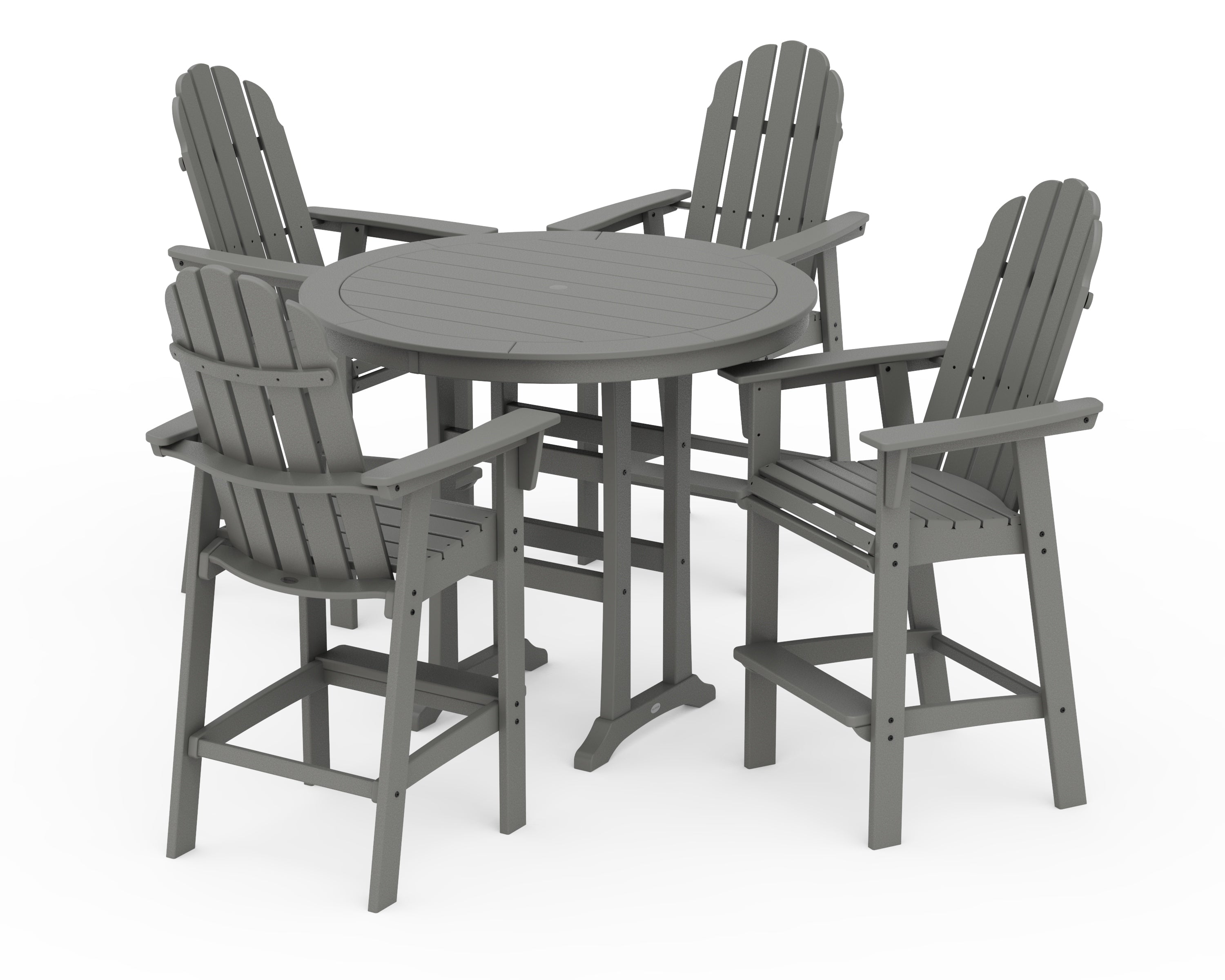 POLYWOOD® Vineyard Curveback Adirondack 5-Piece Nautical Trestle Bar Set in Slate Grey