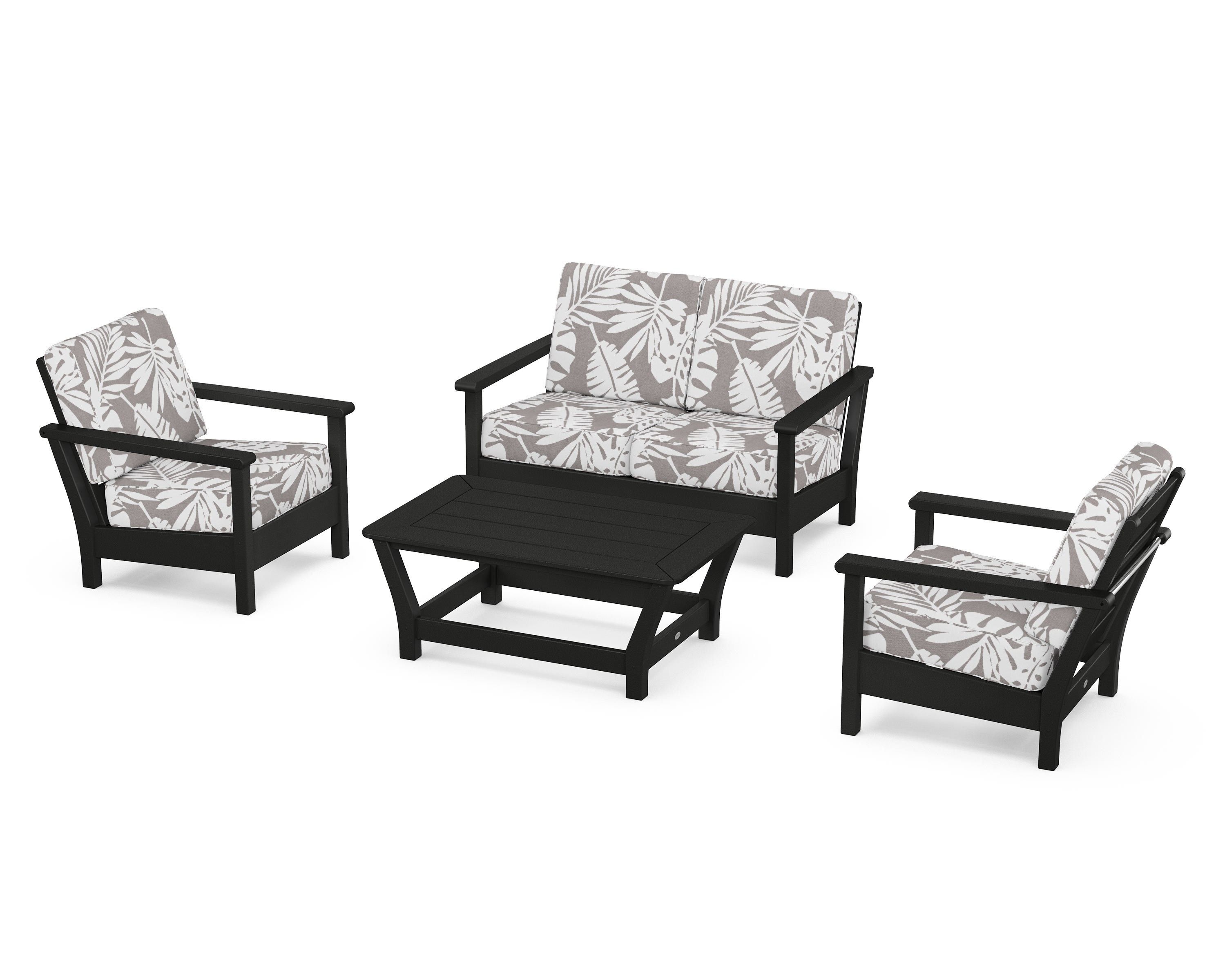 POLYWOOD® Harbour 4-Piece Deep Seating Set in Black / Leaf Grey Mist