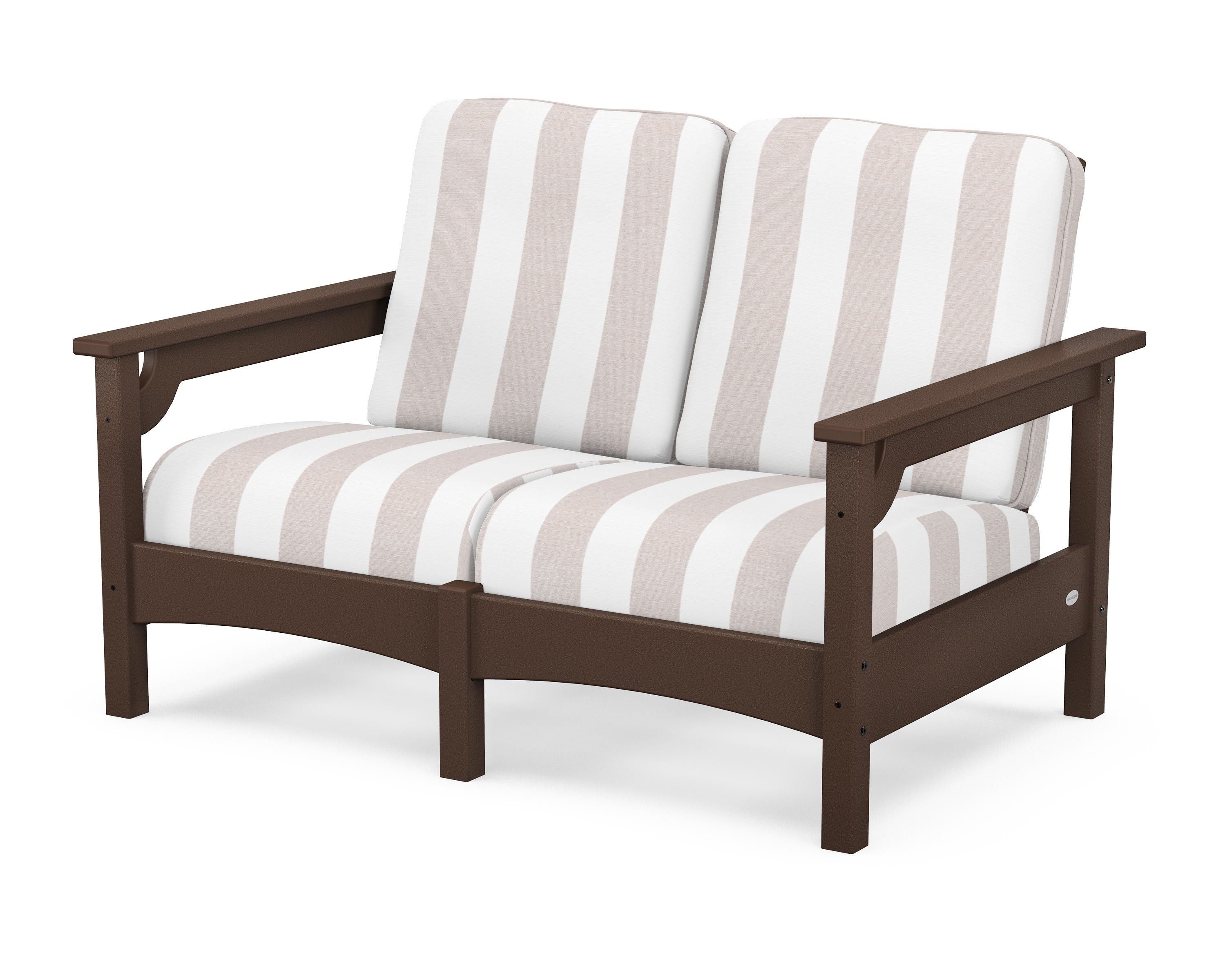 POLYWOOD® Club Loveseat in Mahogany / Cabana Stripe Dune Burlap