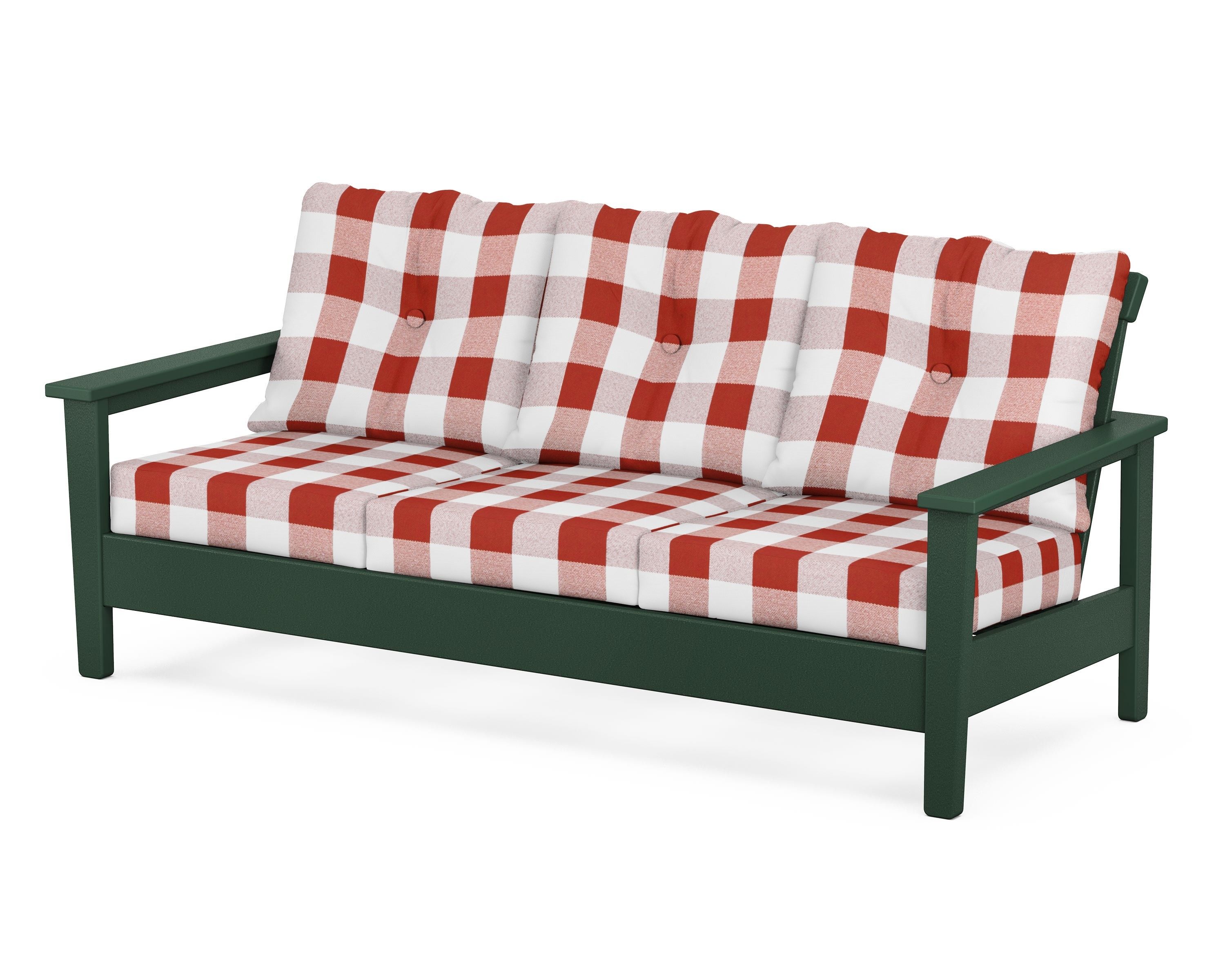 POLYWOOD® Prescott Deep Seating Sofa in Green / Buffalo Plaid Crimson