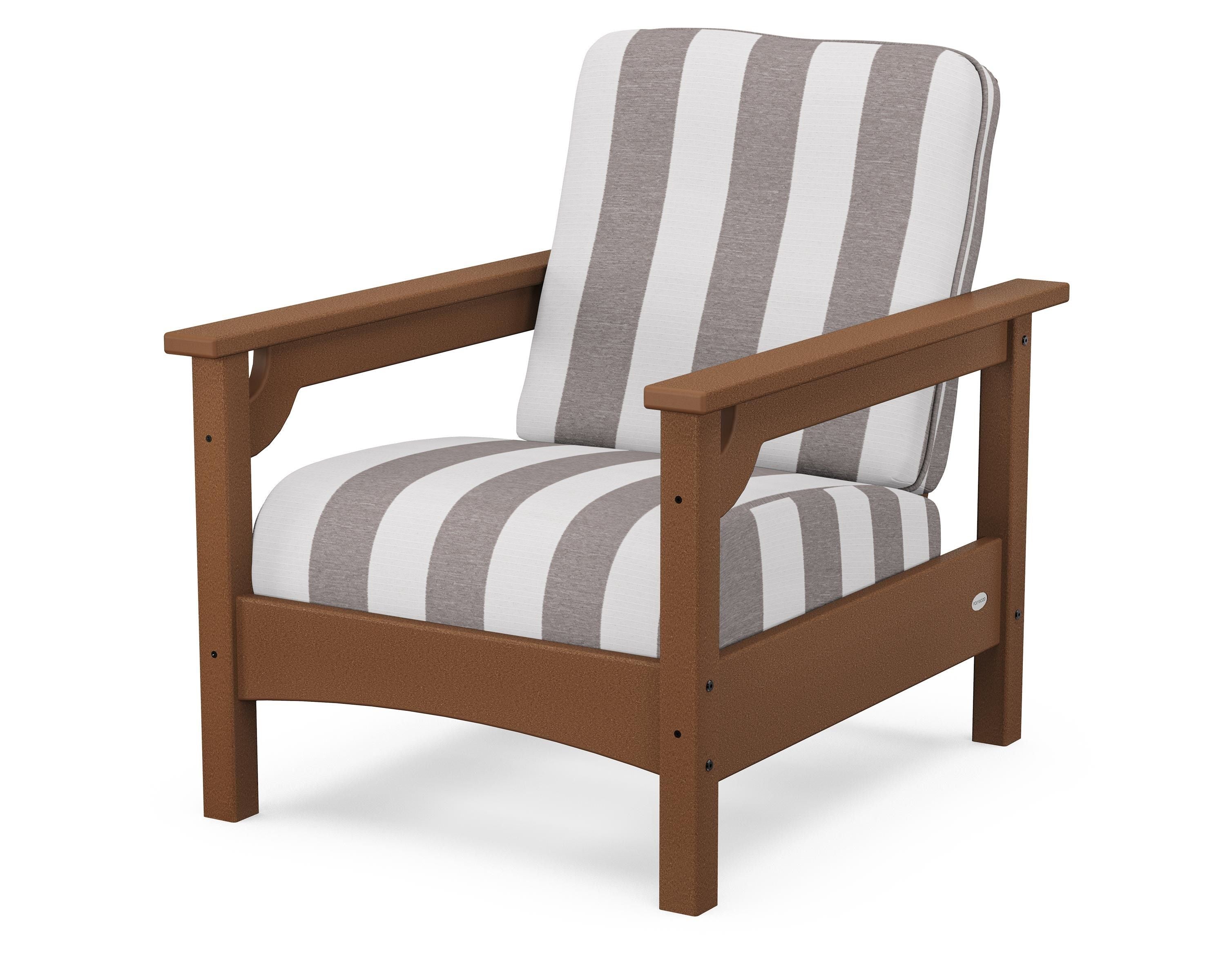 POLYWOOD® Club Chair in Teak / Cabana Stripe Grey Mist
