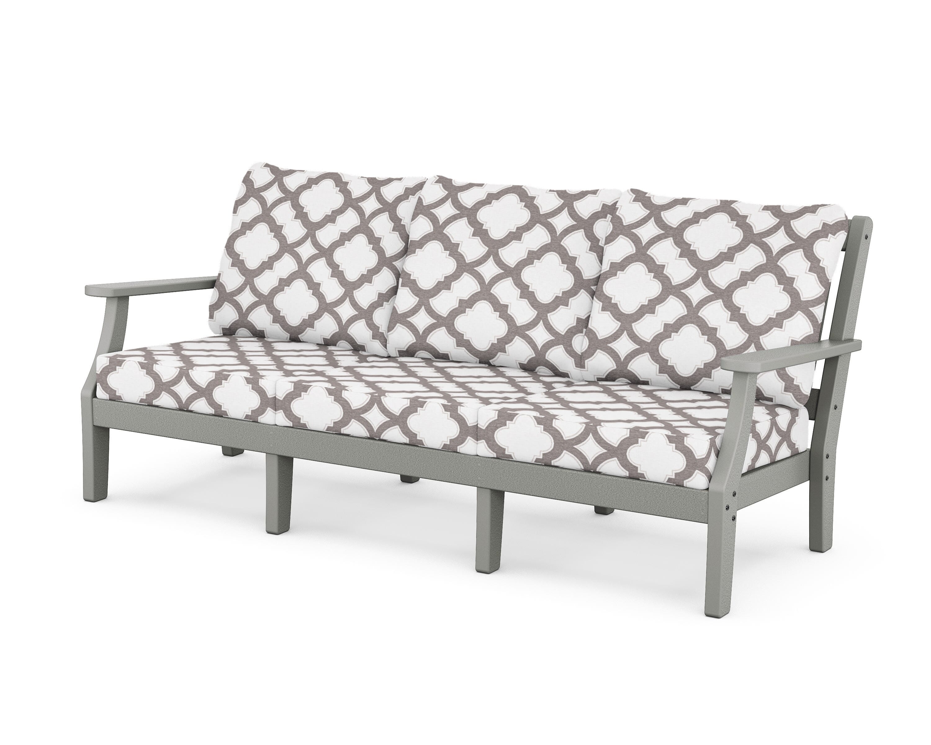 Martha Stewart by POLYWOOD® Chinoiserie Deep Seating Sofa in Slate Grey / Trellis Grey Mist