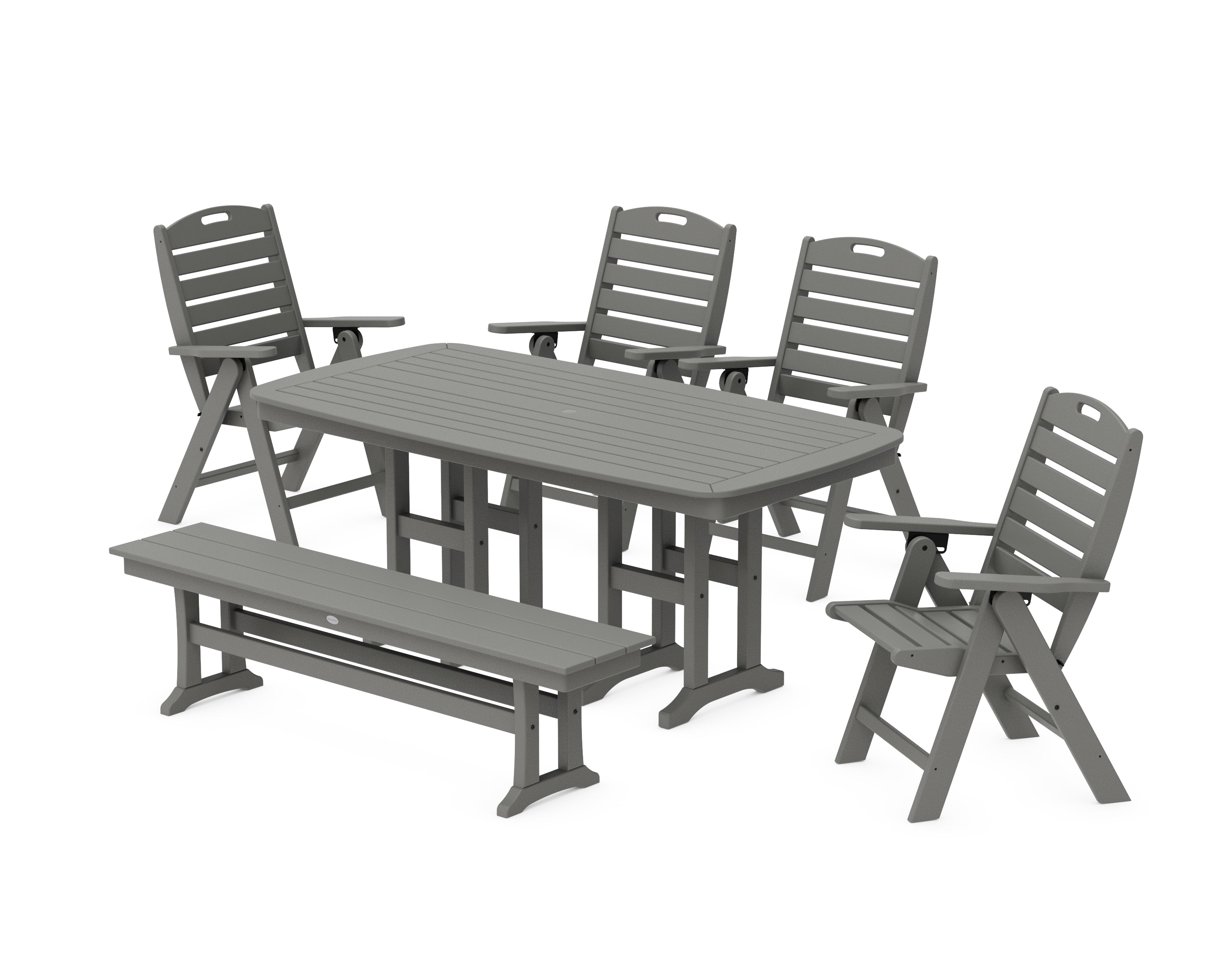 POLYWOOD® Nautical Highback 6-Piece Dining Set with Bench in Slate Grey