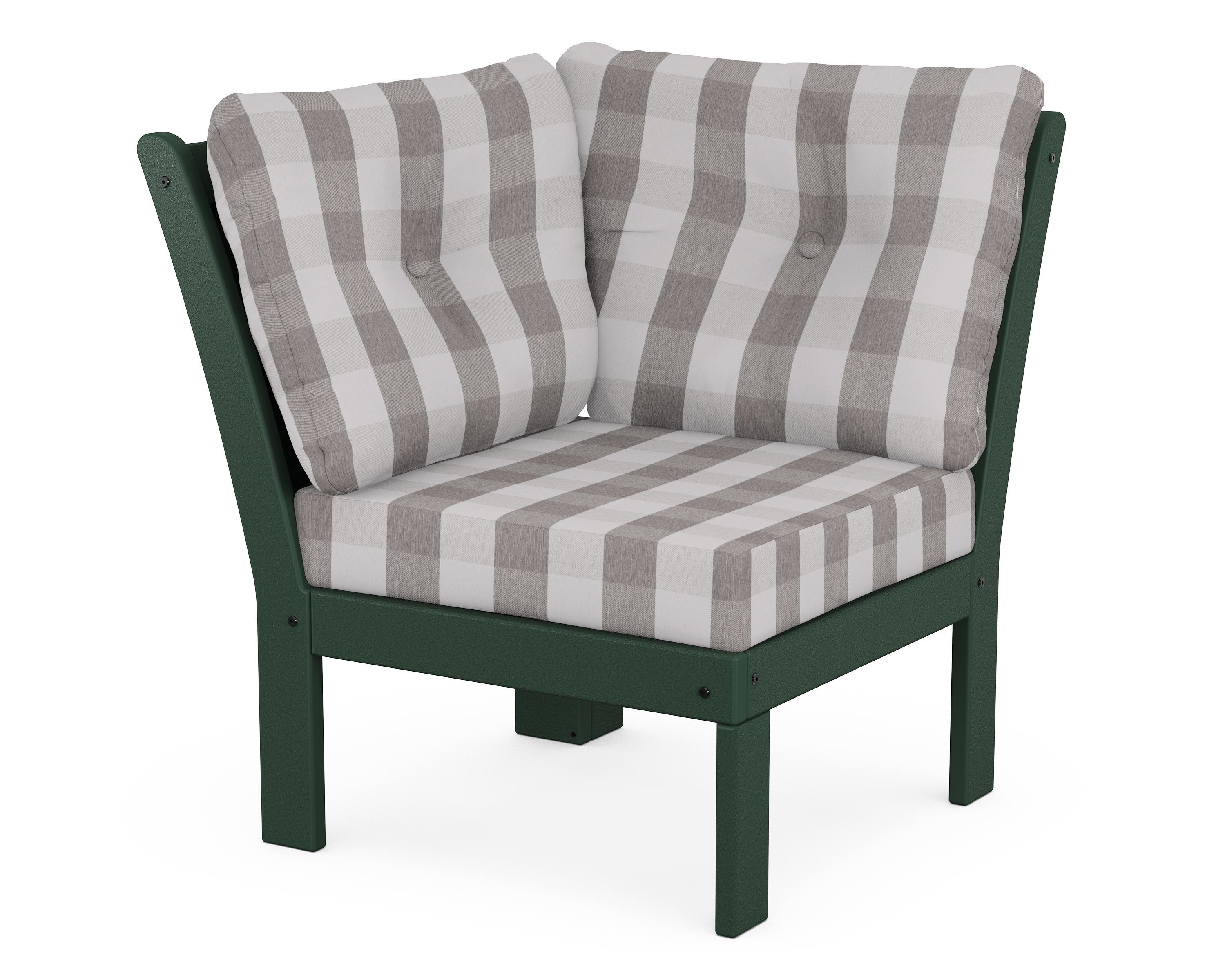 POLYWOOD® Vineyard Modular Corner Chair in Green / Buffalo Plaid Grey Mist